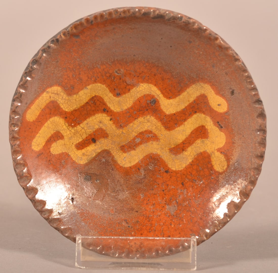 PA 19th Century Yellow Slip Redware Cup Plate. (1 of 3)