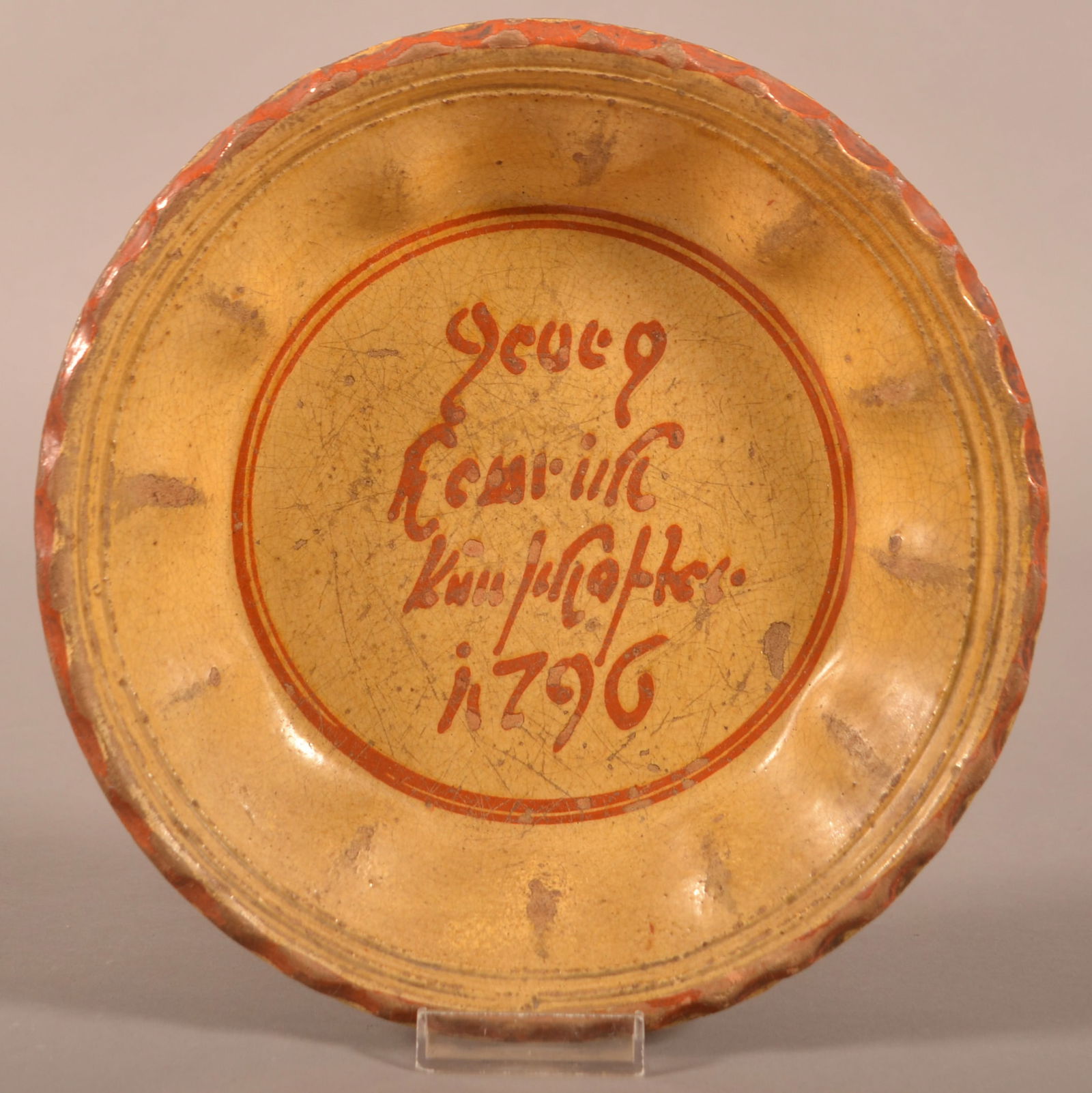 Redware Plate "George Heinrich Kleinhoffer 1796". (1 of 4)