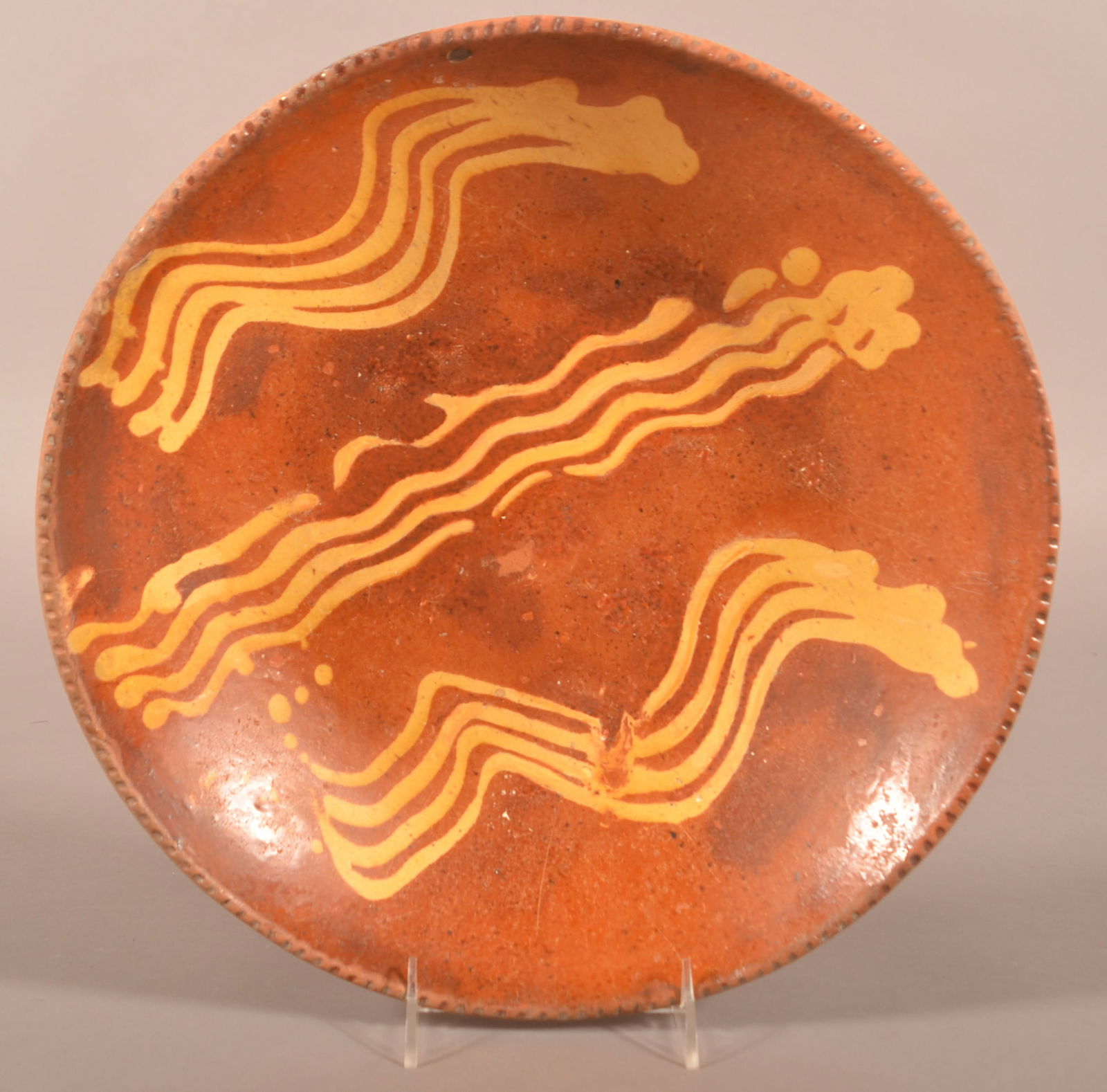 19th Century Redware Slip-Decorated Charger. (1 of 3)