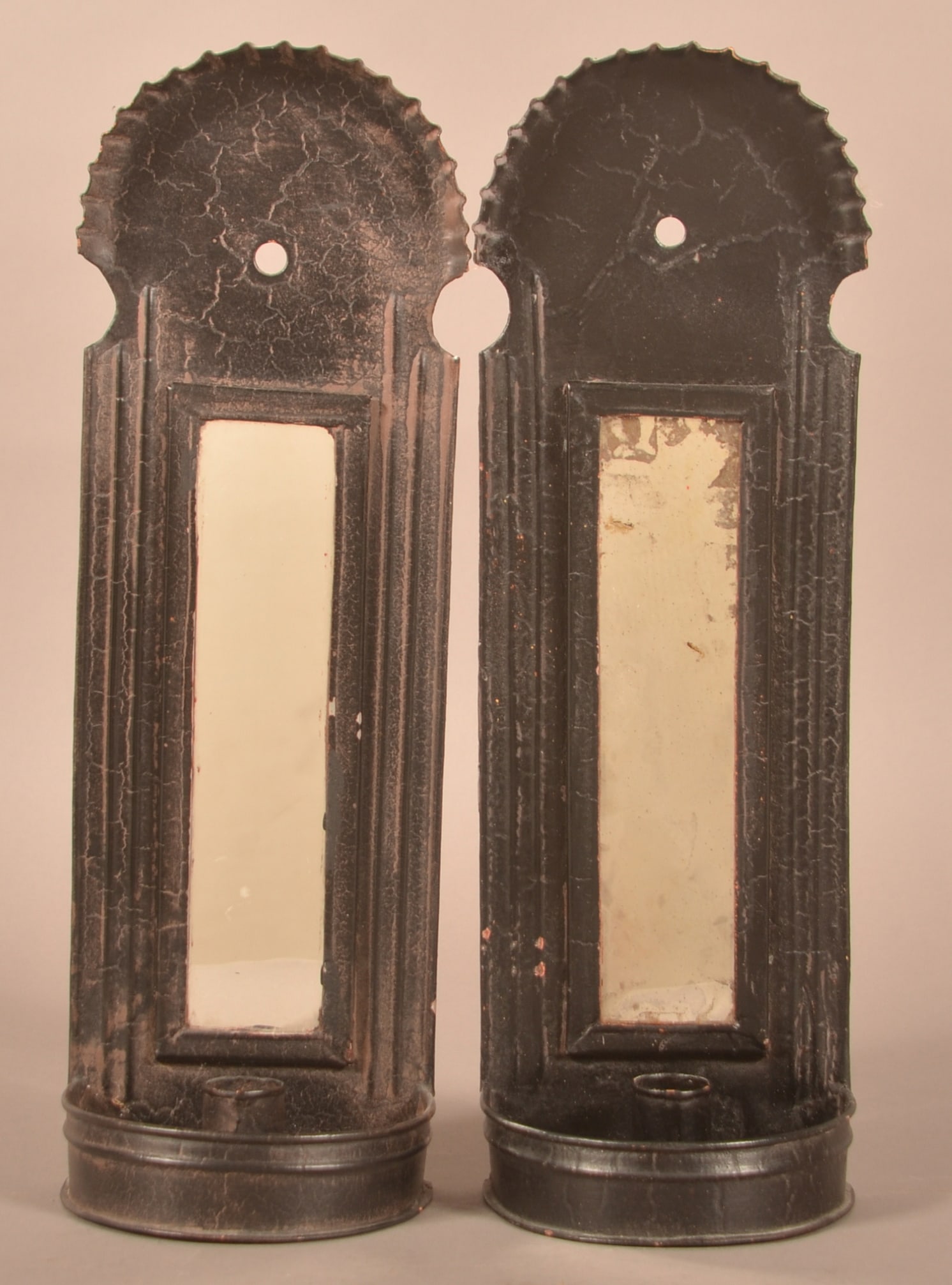 Pair of 19th C. Tin Mirror-Back Candle Sconces. (1 of 5)
