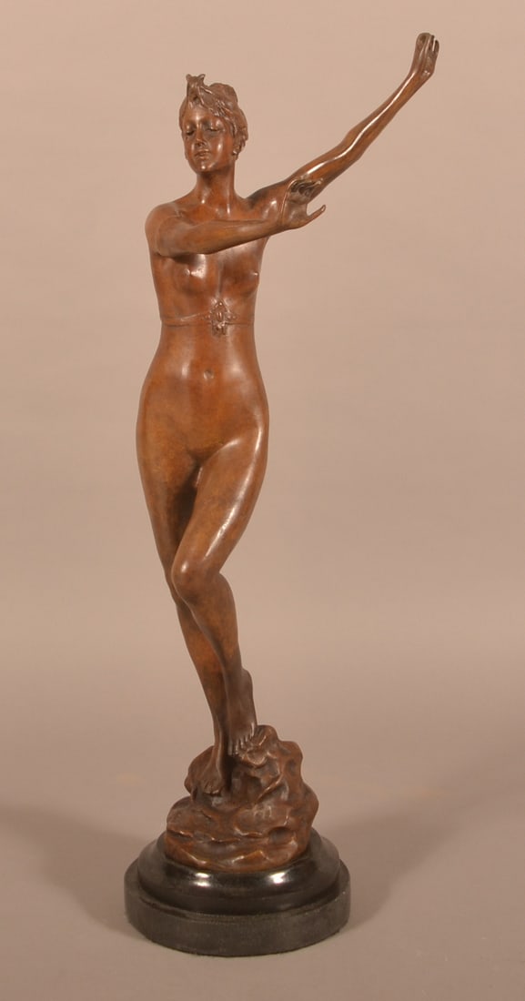 Patinated Bronze Dancing Nude Signed "Frishmuth".: Patinated Bronze Dancing Nude Signed "Frishmuth". After Harriet Whitney Frishmuth, American 1880-1980. 29"h.