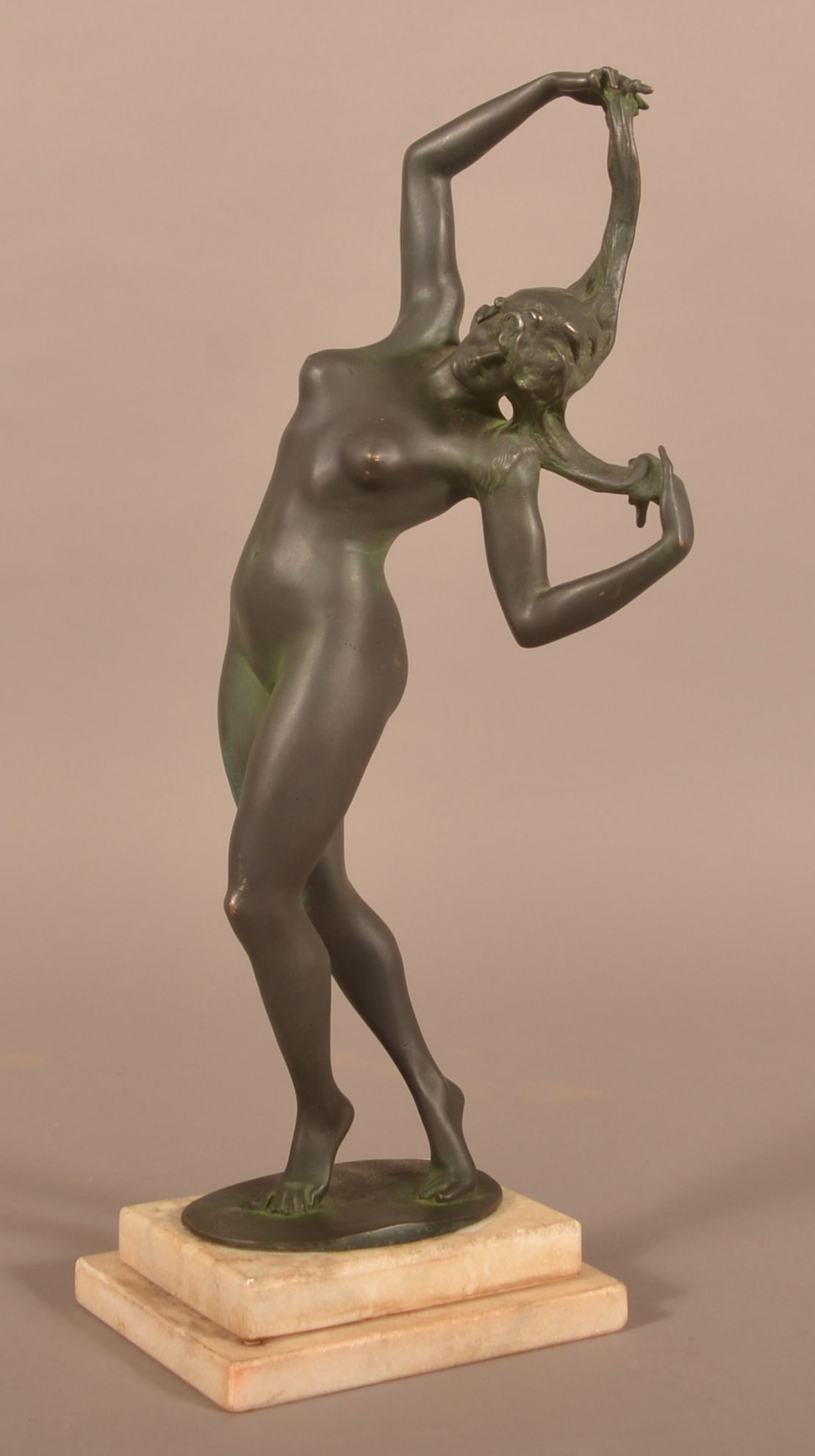 Patinated Bronze Dancing Nude Signed "Frishmuth".: Patinated Bronze Dancing Nude Signed "Harriet W. Frishmuth 1918". After Harriet Whitney Frishmuth, American 1880-1980. 20-3/4"h.