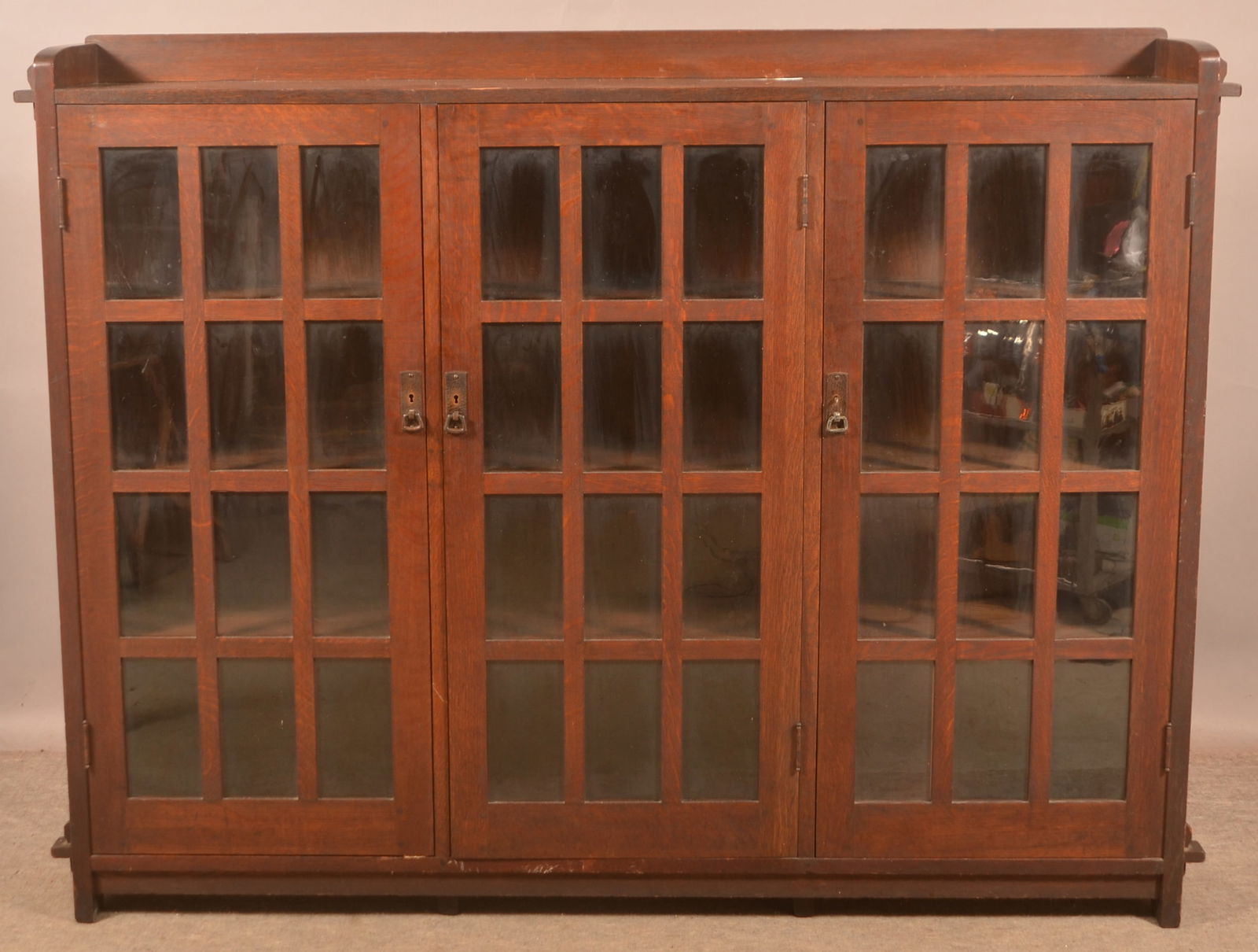 Labeled L.&J.G. Stickley Mission Triple Bookcase. (1 of 9)