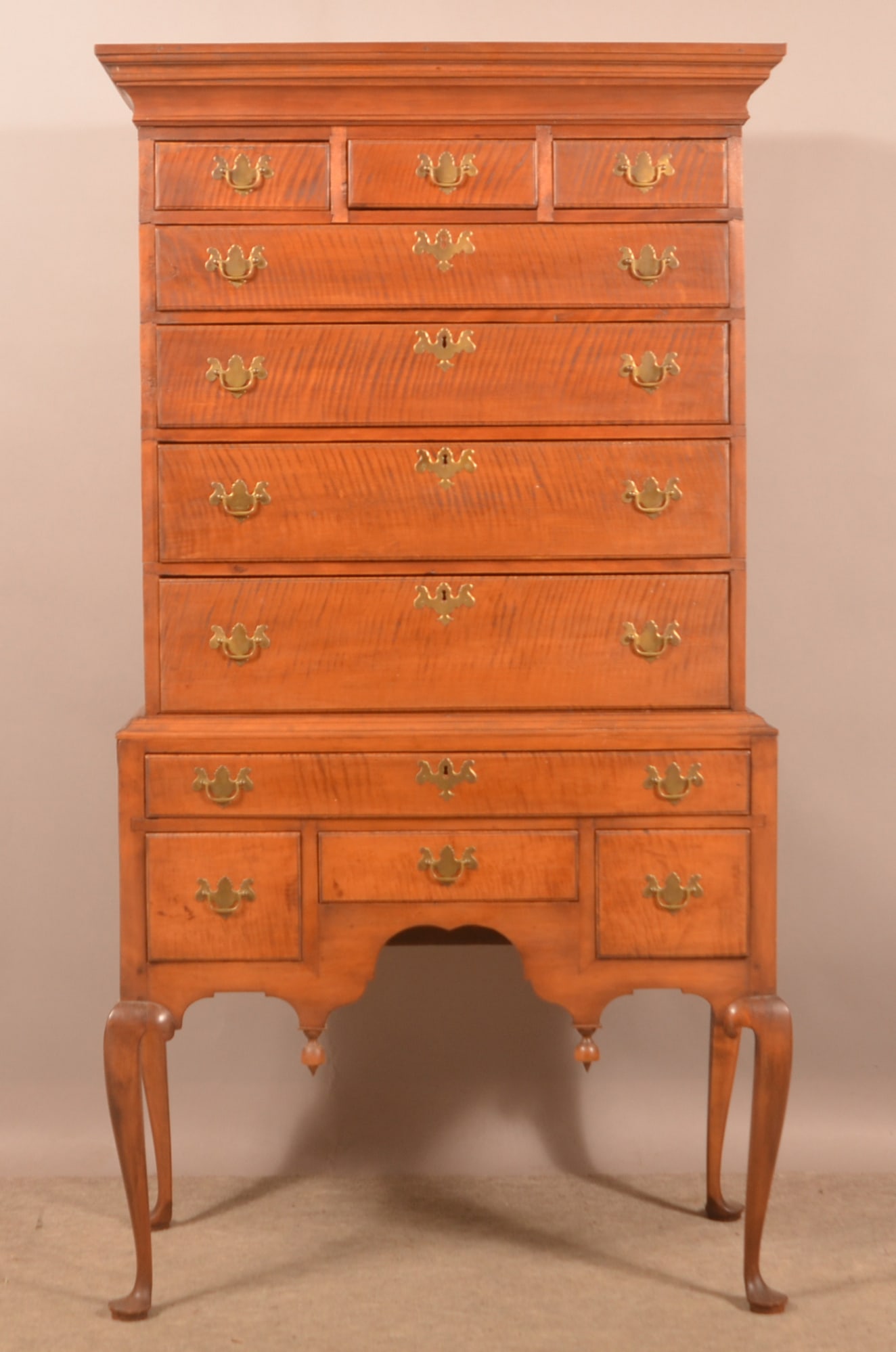 American Queen Anne Tiger Maple Highboy. (1 of 4)