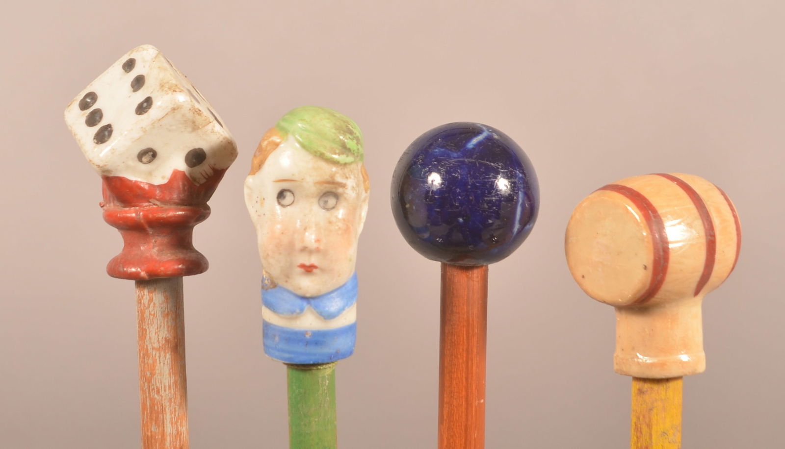 Four Vintage Carnival Prize Porcelain Top Canes. (1 of 3)