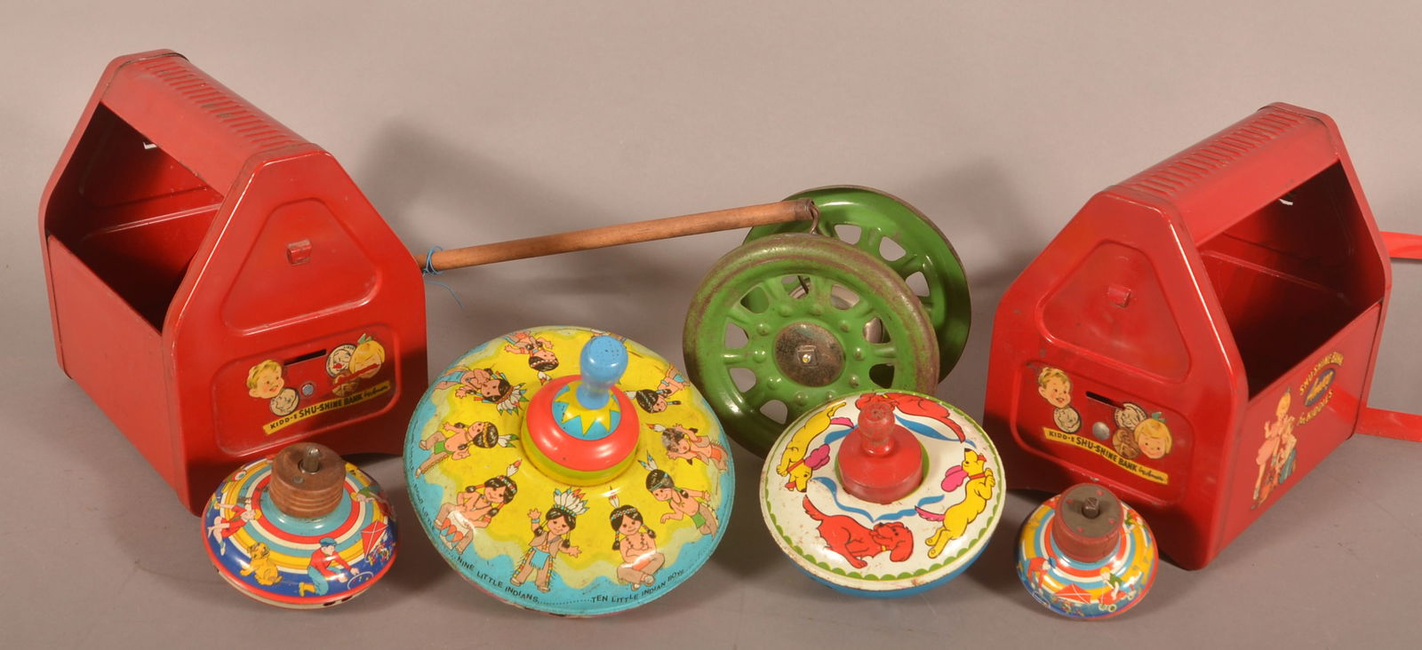 Tin Litho Tops and Pressed Steel Shoe Shine Banks. (1 of 4)