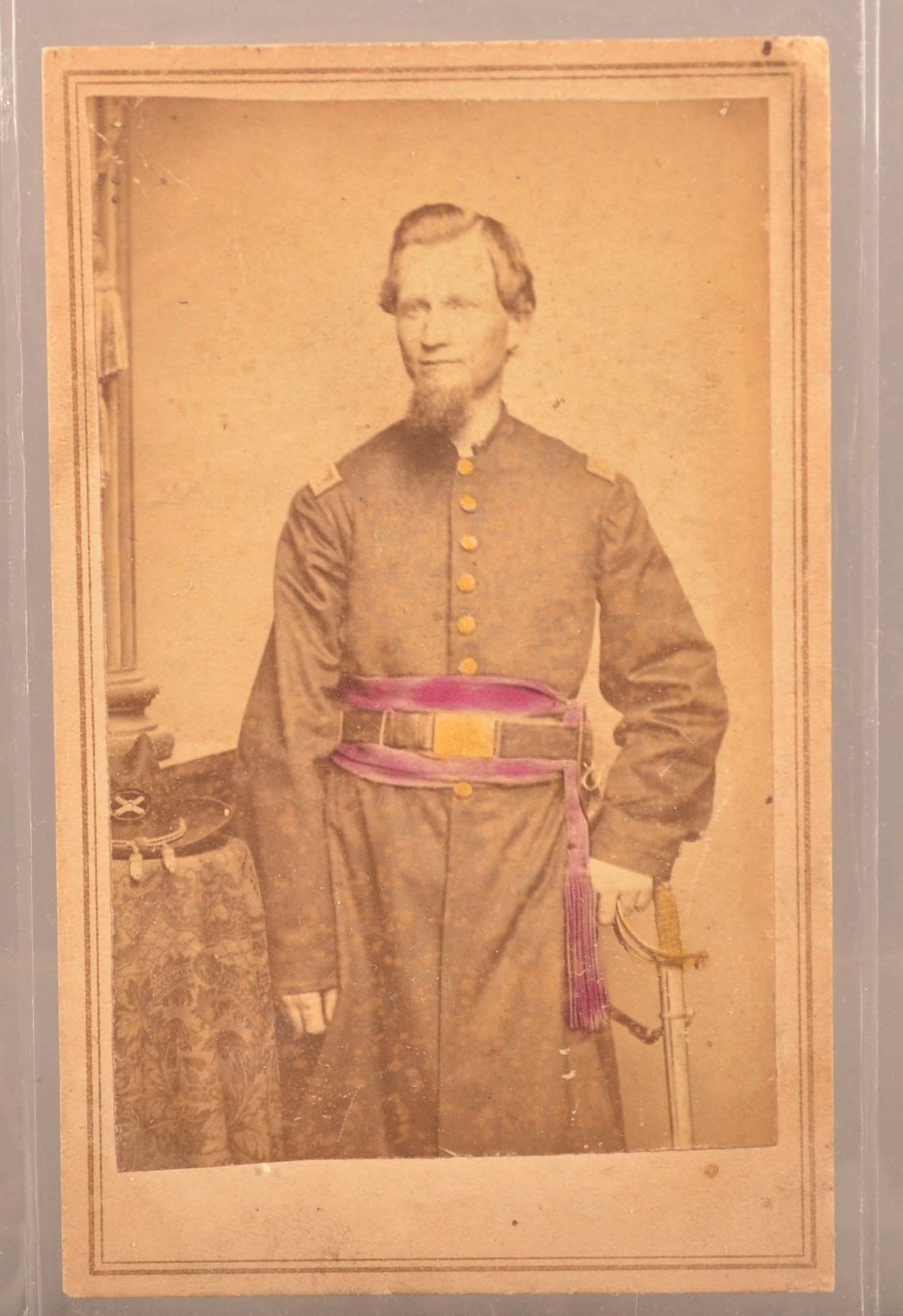 CDV Officer Allegheny Co. PA 6th Heavy Artillery: Standing view taken by Johnson's, Washington DC of 2nd Lt Joseph F Cline, Battery H. Image identified from Civil War Photosleuth. Collector's notation on reverse. From Tarentum, PA.