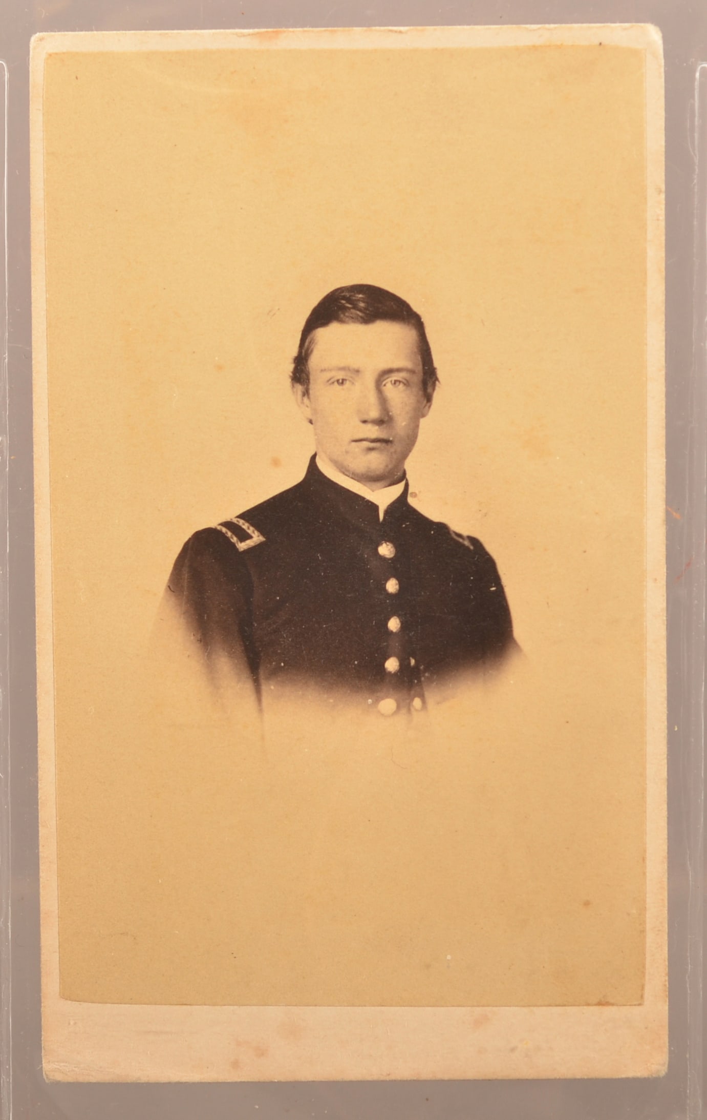Identified CDV Officer 7th & 15th PA Cavalry: Bust view of Lt A.M. Parker in uniform as an officer. Backmark Lochman, Carlisle, PA. Pencil signed on reverse "A.M. Parker April 1st 1863" with later collector's note. Parker first served in the Ande