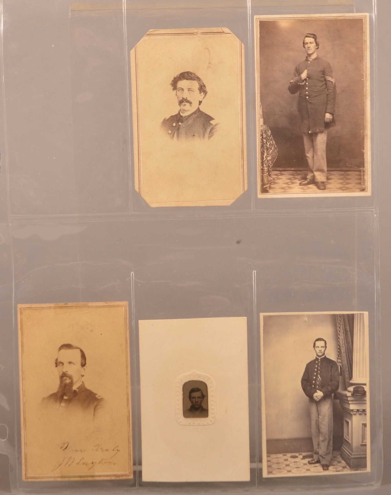 Collection of 5th Penna. Reserves Civil War Images: Nice group of 5 images. Clear full standing view of Sgt William A Ogden striking a Napoleonic pose. Present at Gettysburg. Ink signed on reverse "Segt Wm a Ogden Co C 5th Regt Pa Res". Backmark Haas a