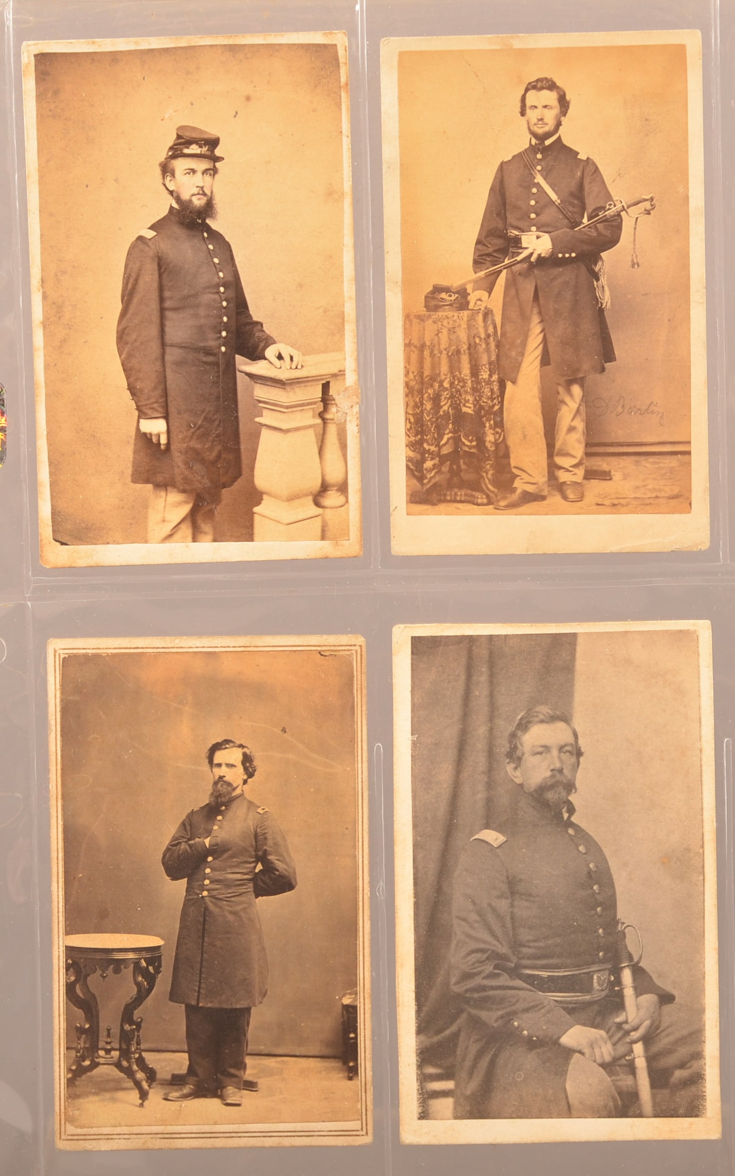 4 CDV's from the 101st, 103rd & 104th PA Regiments: Nice 3/4 standing view of Captain Fletcher Smullin taken by Behn and Hurn, Philadelphia Pa. Identified on rear in pencil by collector, similar view available on Findagrave. POW at Plymouth and held in