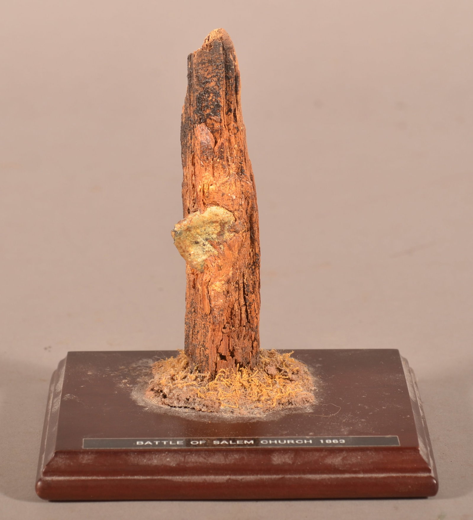 Civil War Bullet from Salem Church Battlefield: With section of wood, mounted on stand with label.