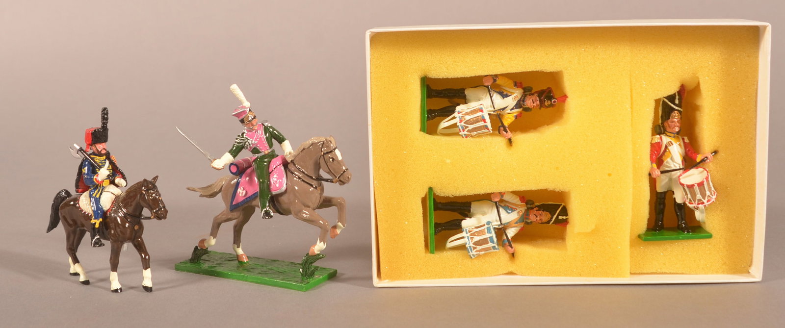 Group of 3 Napoleonic Wars Trophy Miniatures: Includes Set No WA68C Officer Lancers of Berg, No EL4 4th Hussars Regiment, Set No WA67A "Les Tambours".