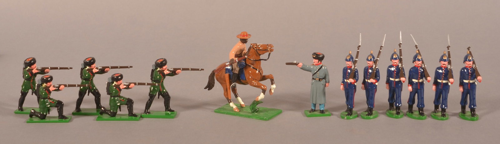 Trophy Miniature Sets Painted Lead Soldiers: Set CWS 5 Russian Infantry, Mounted Trooper Zulu War 1879 and set RO1 Army Ordnance Corps.