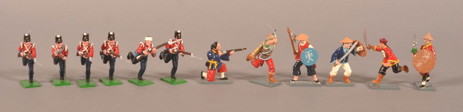 Traditional Toy Soldiers Painted Lead Soldiers: 2 sets, Coldstream Guards officer and 5 men and 1900 Boxer Rebellion 6 Boxers attacking.