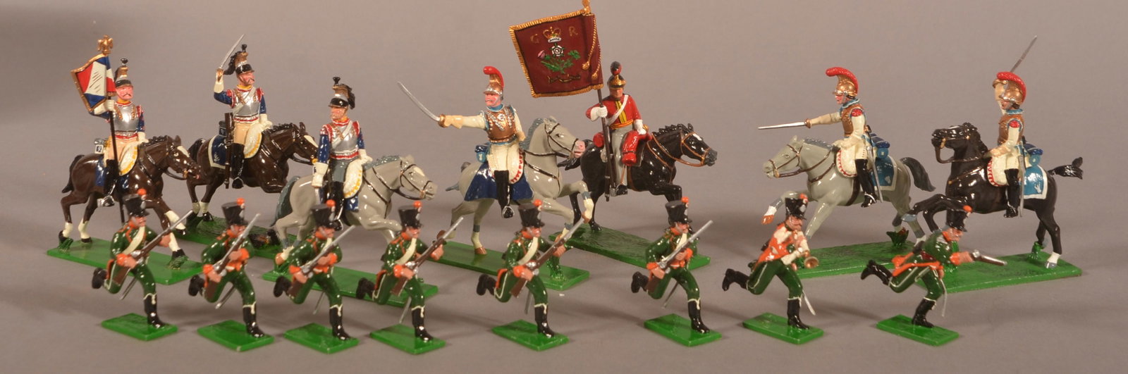 4 Boxes Trophy Figures "Napoleonic Wars": Set WA75G Standard Bearer, French 13th Chasseurs dismounted, 3 Mounted French 9th Regiment, 3 Mounted French Carabiniers (box missing label).