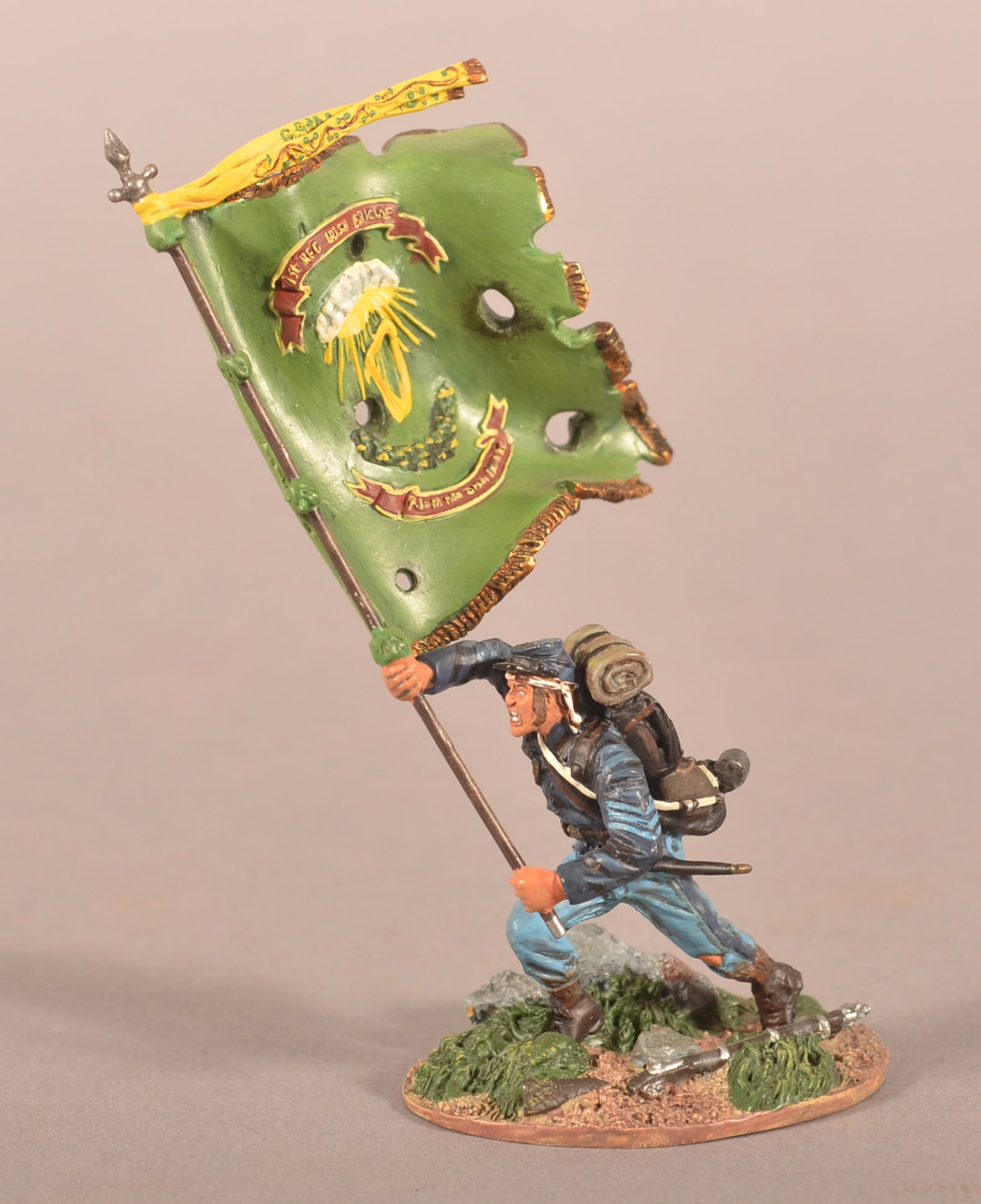 Conte Civil War Flag Bearer Soldier Miniature: Of the Irish Brigade. Great detail, excellent condition.