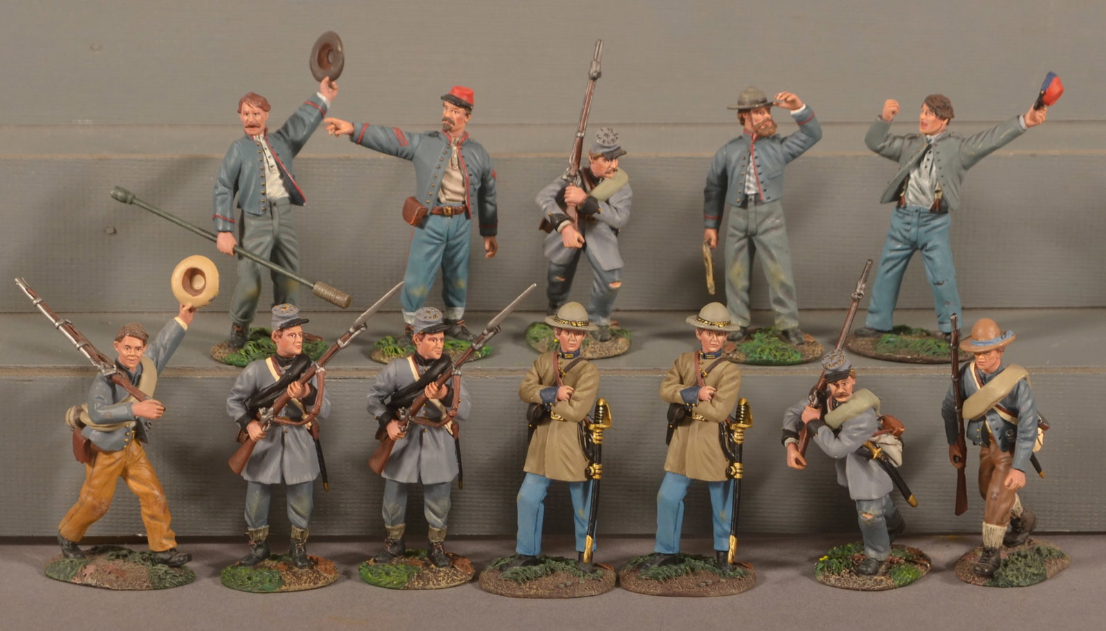 Confederate Miniature Soldiers Marked W. Britain: Soldiers from sets 31240, 31265, 31261, 31258 and 31264.