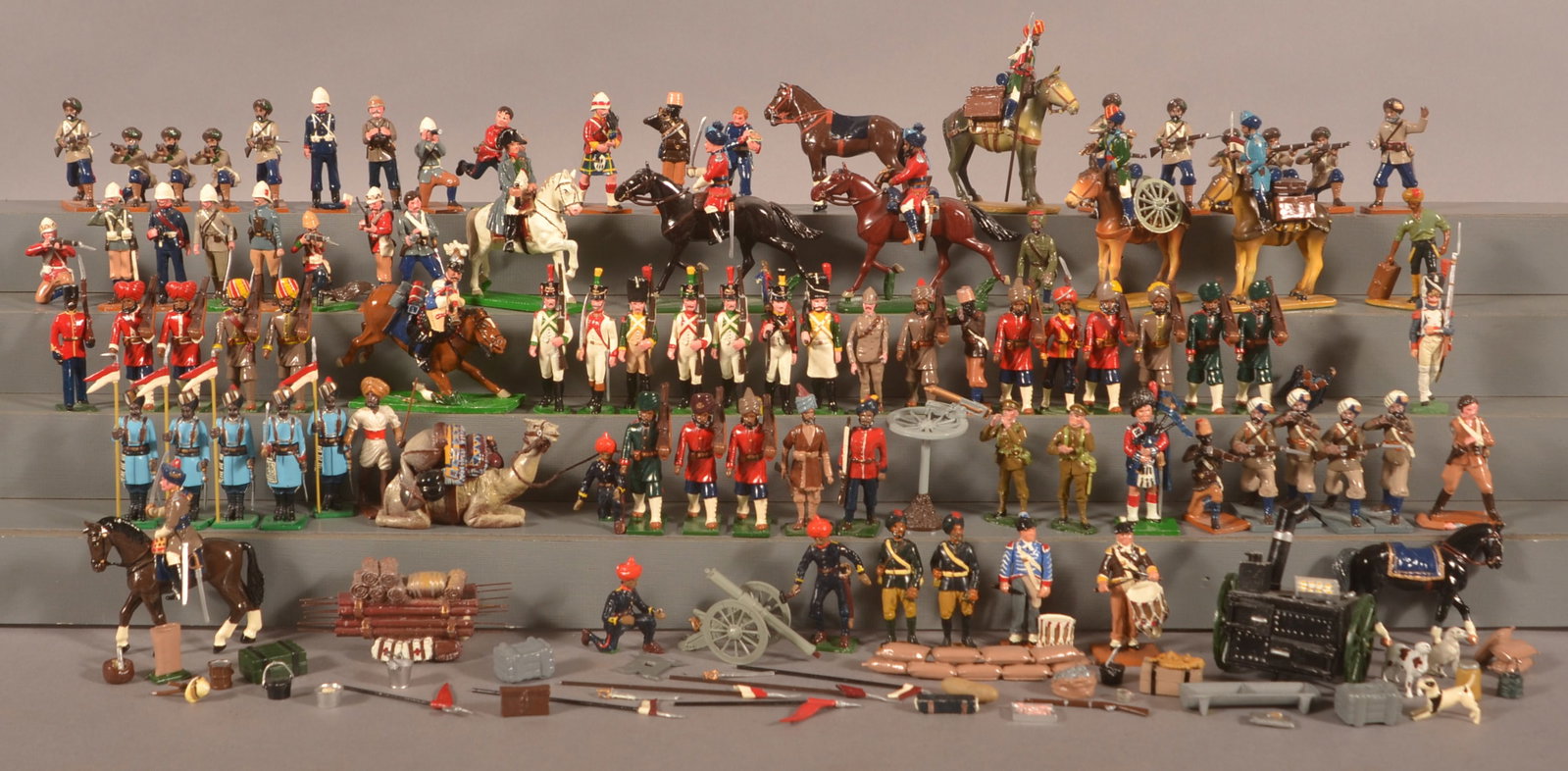 Large Assortment of Painted Miniature Soldiers: Various soldiers including Napoleon on horseback.