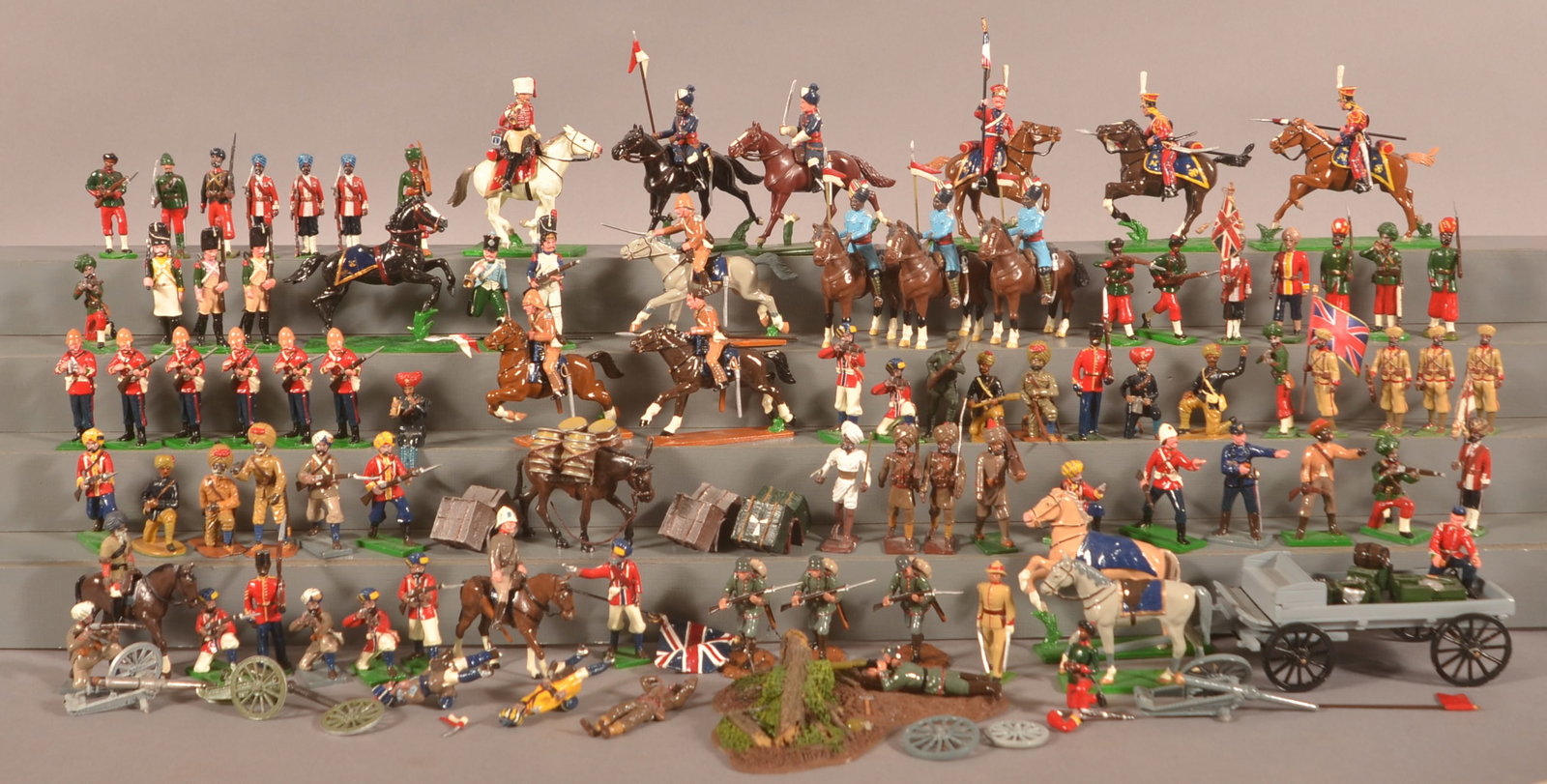 Large Assortment of Painted Toy Miniature Soldiers: Mismatched boxes, various makers. Good condition.
