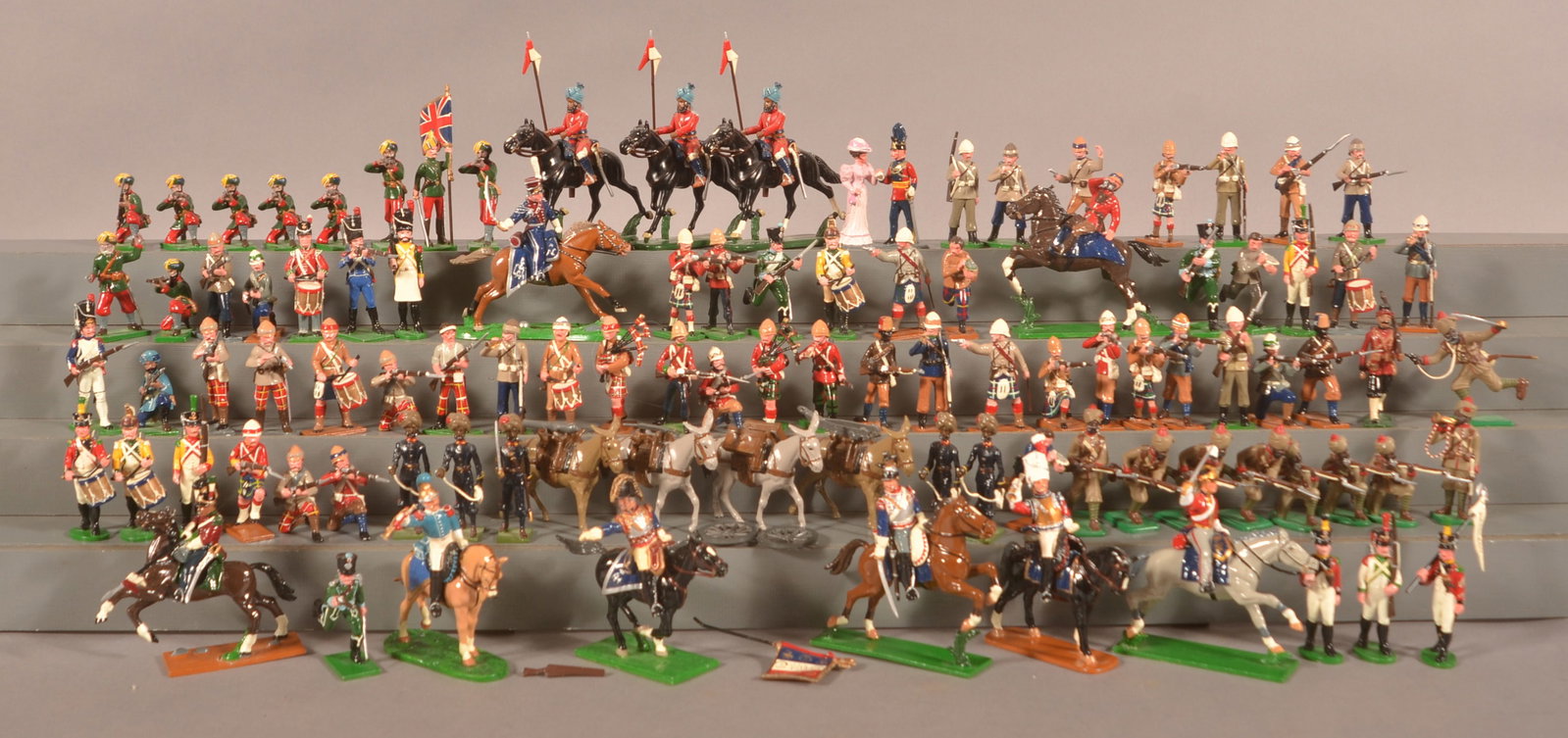 Large Assortment of Painted Miniature Soldiers: Various makers and sets, mismatched boxes, good overall condition.