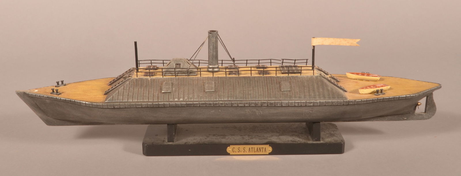 Composition Model of C.S.S. Atlanta: 21-1/4" long, missing mast on the bow of the boat.