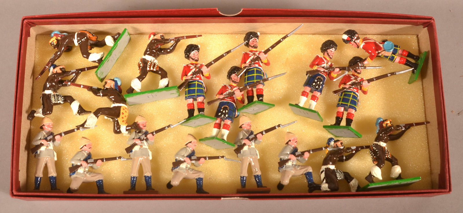 Small Selection of Cast Lead Hand Painted Soldiers: Manufactured by Trophy miniatures and Soldiers of the World, includes, Royal Marines, Zulu Warriors, the 42nd Highlanders, minor paint wear.