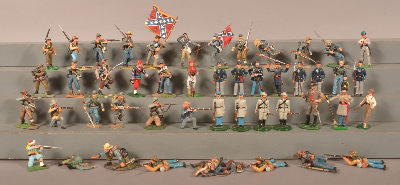 Assortment of Cast Lead Civil War Soldiers: Assorted manufacturers with hand-painted features, minor paint chips with some figures have assumed small detail loss.