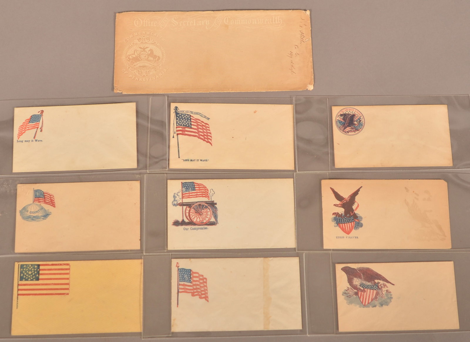 9 Civil War Envelopes: Normal color toning and signs of age, overall good condition.