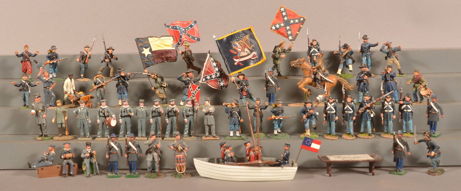 Large Assortment of Cast Lead Civil War Soldiers: Averaging 2-1/2" tall, assorted manufacturers with minor paint loss and wear.
