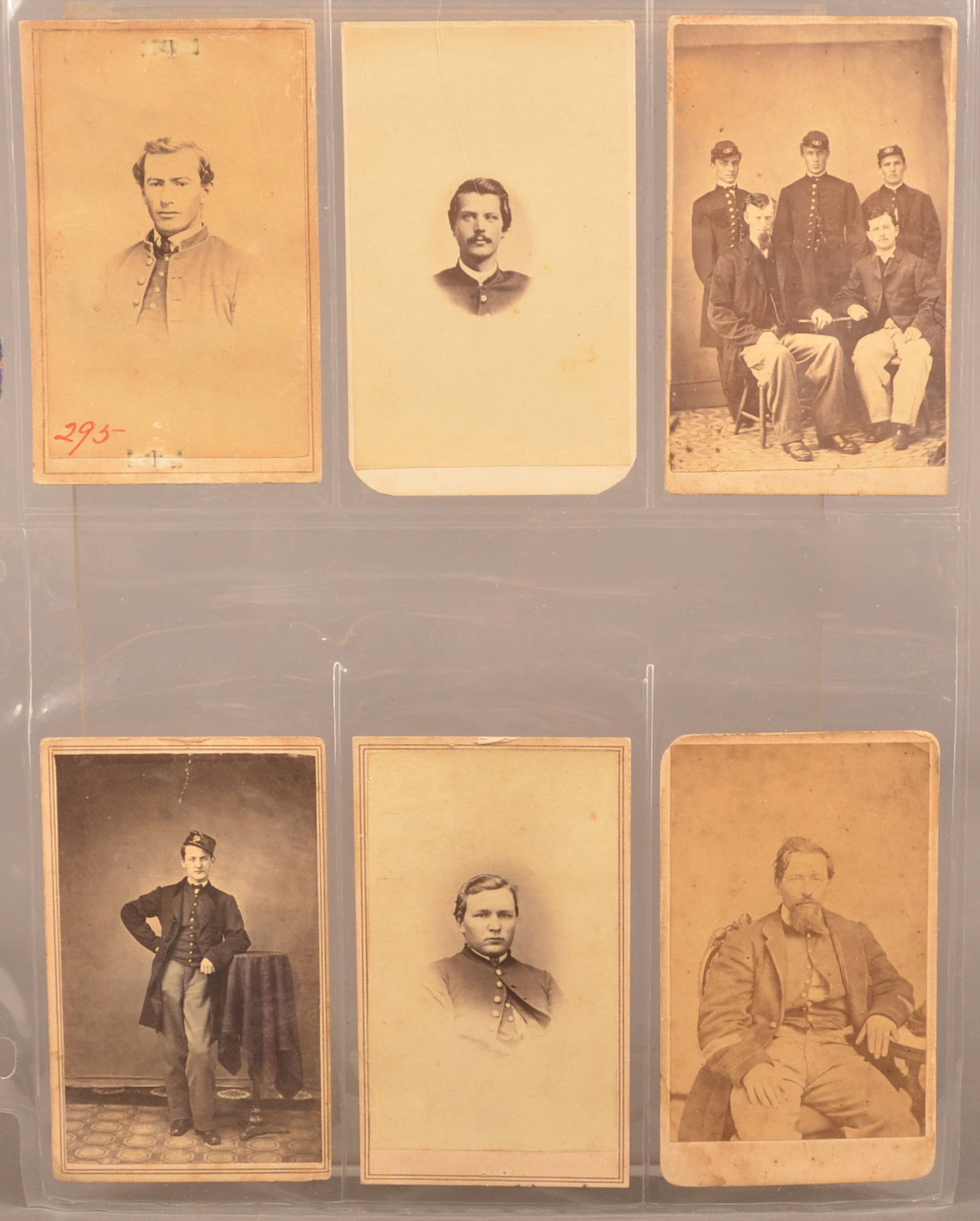 6 CDV's of Union Soldiers: Dressed in full uniforms, backmarked with assorted Pa. photographers, includes one dead letter office image, normal color toning and signs of age, overall fair condition.