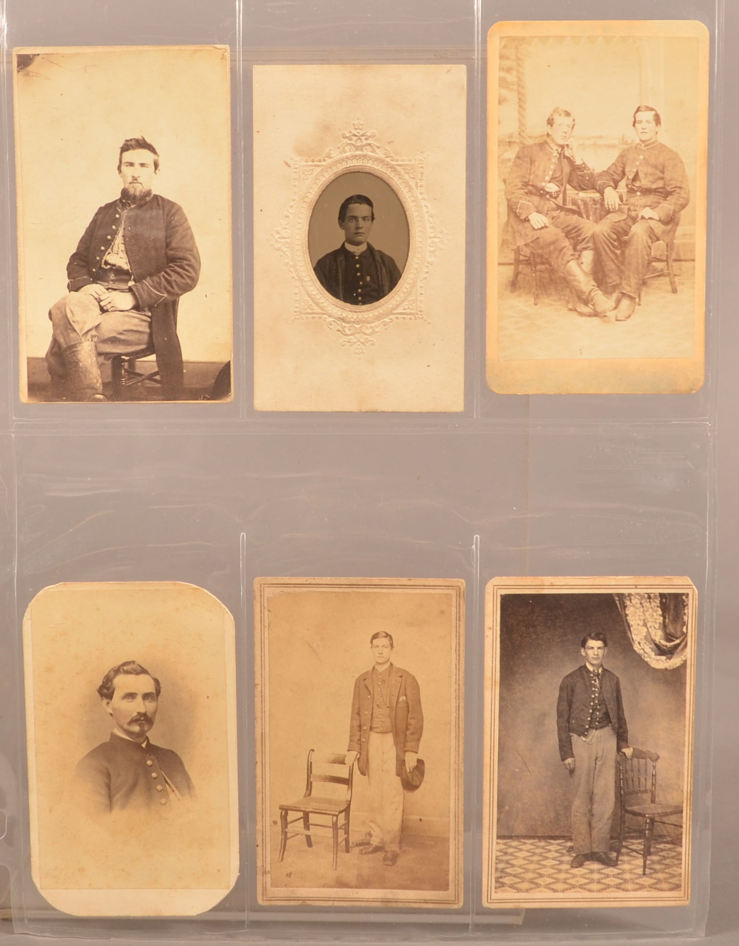 Tintype and 5 CDV's of Union Soldiers: Backmarked for assorted Pa. photographers, expected color toning and areas of staining, overall fair condition.