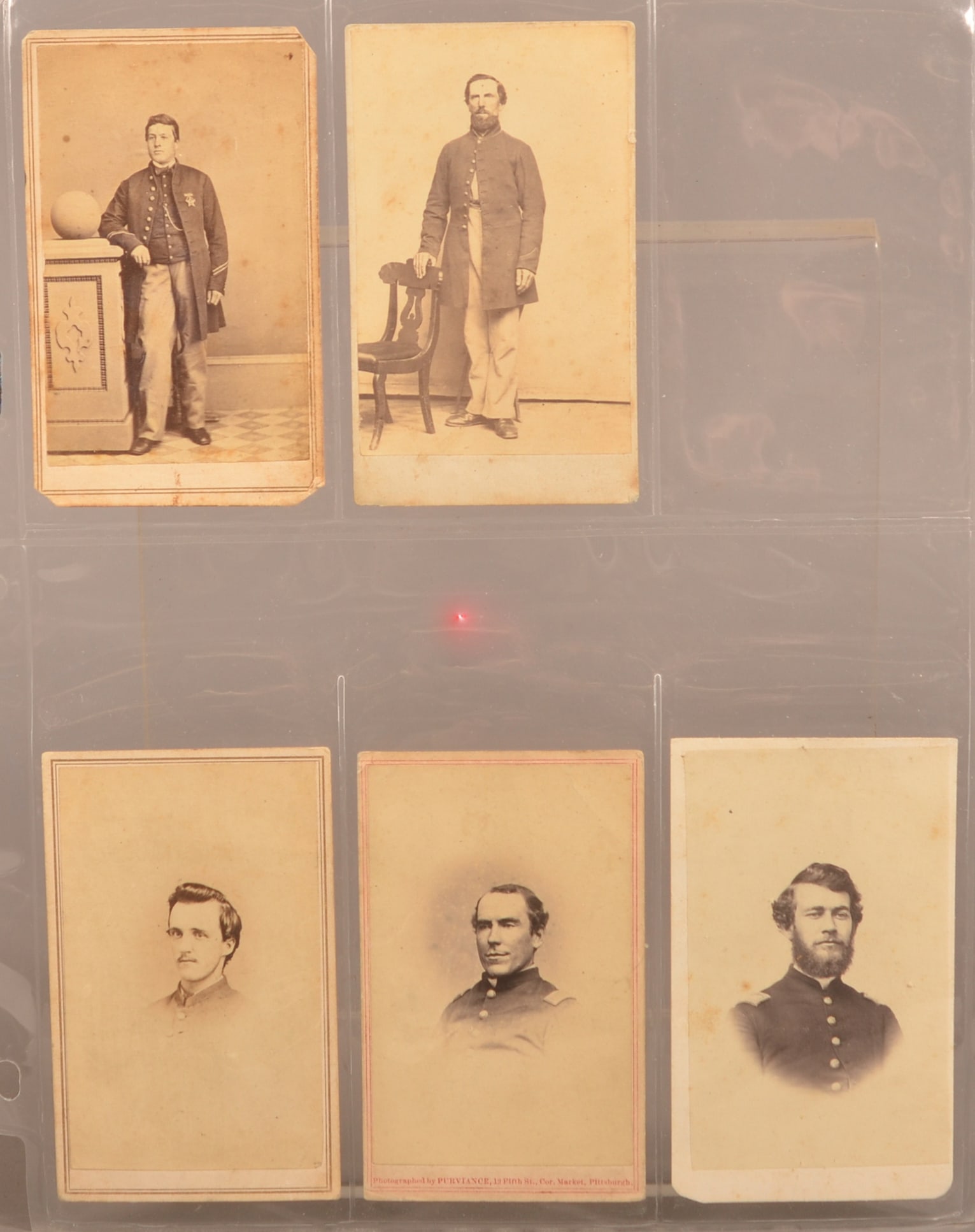 5 CDV's of Identified Union Soldiers: Having handwritten information on the back of the cards, expected color toning and signs of age, overall fair condition.