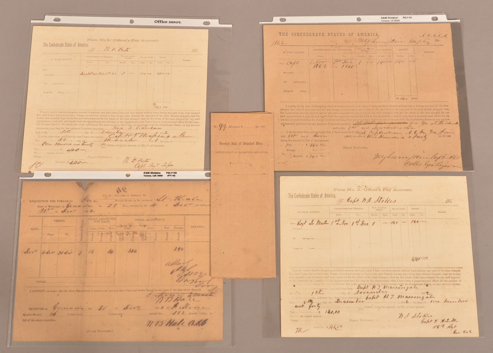 Grouping of Confederate Pay Accounts: Color toning and age discoloration, expected signs of age, overall fair condition