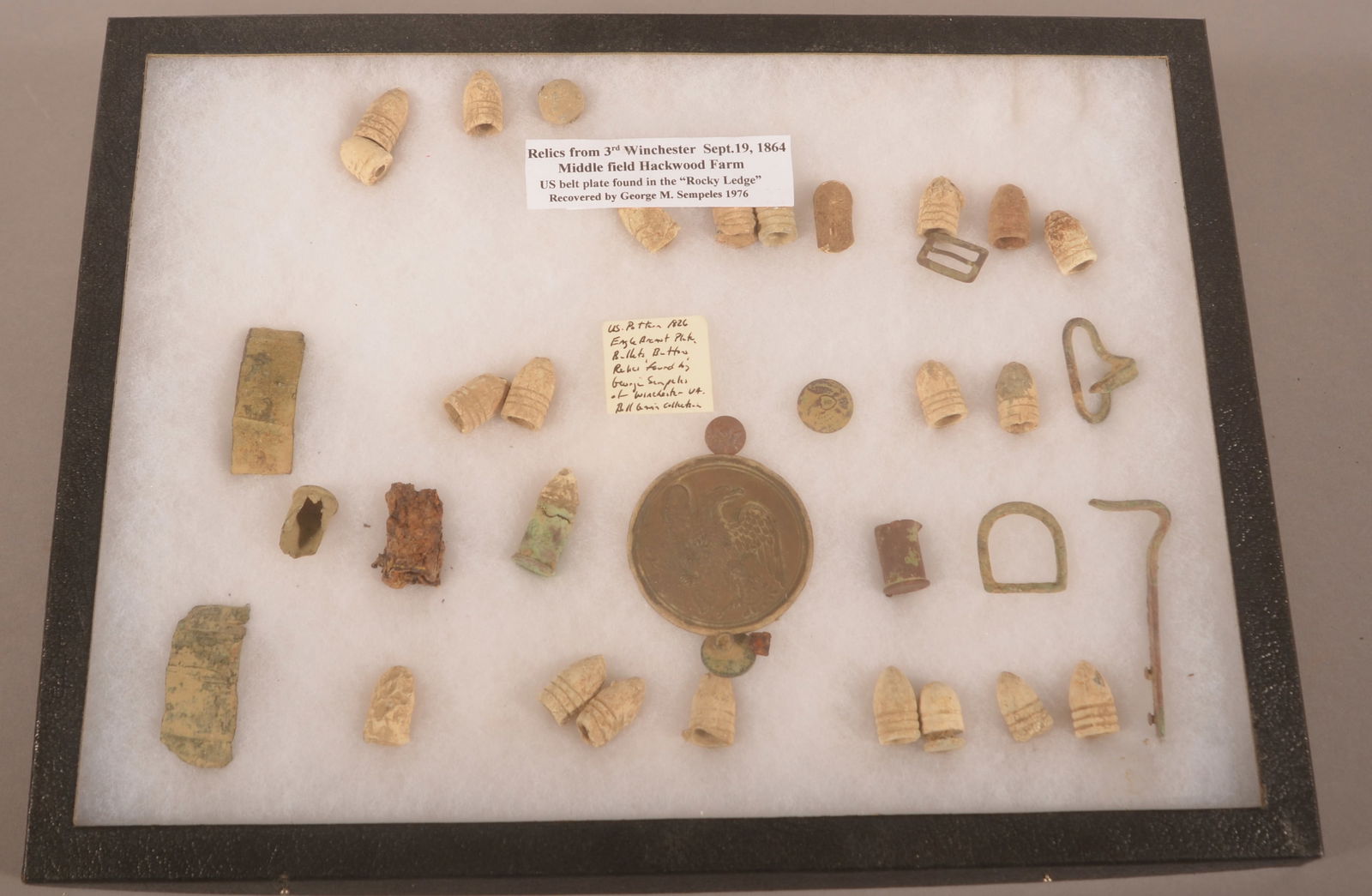 Riker Mount of Relics From Winchester, VA: As-found relic condition including a relic pattern 1826 shoulder plate.