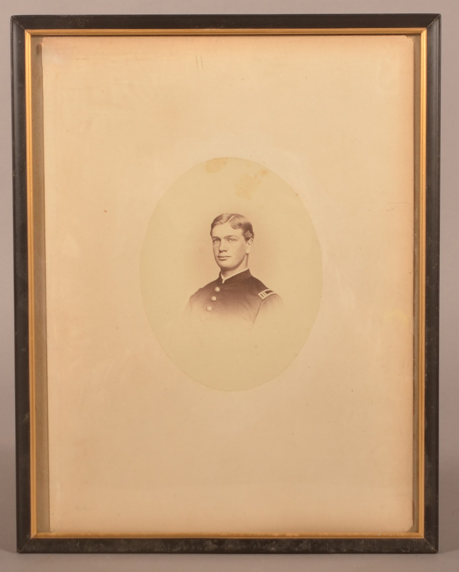 Photo of Capt. James Harvey 198th Pa. Infantry: Framed, 11"x 14". Consignor has done research and has a handwritten note identifying the image, overall good condition with a few water spots.