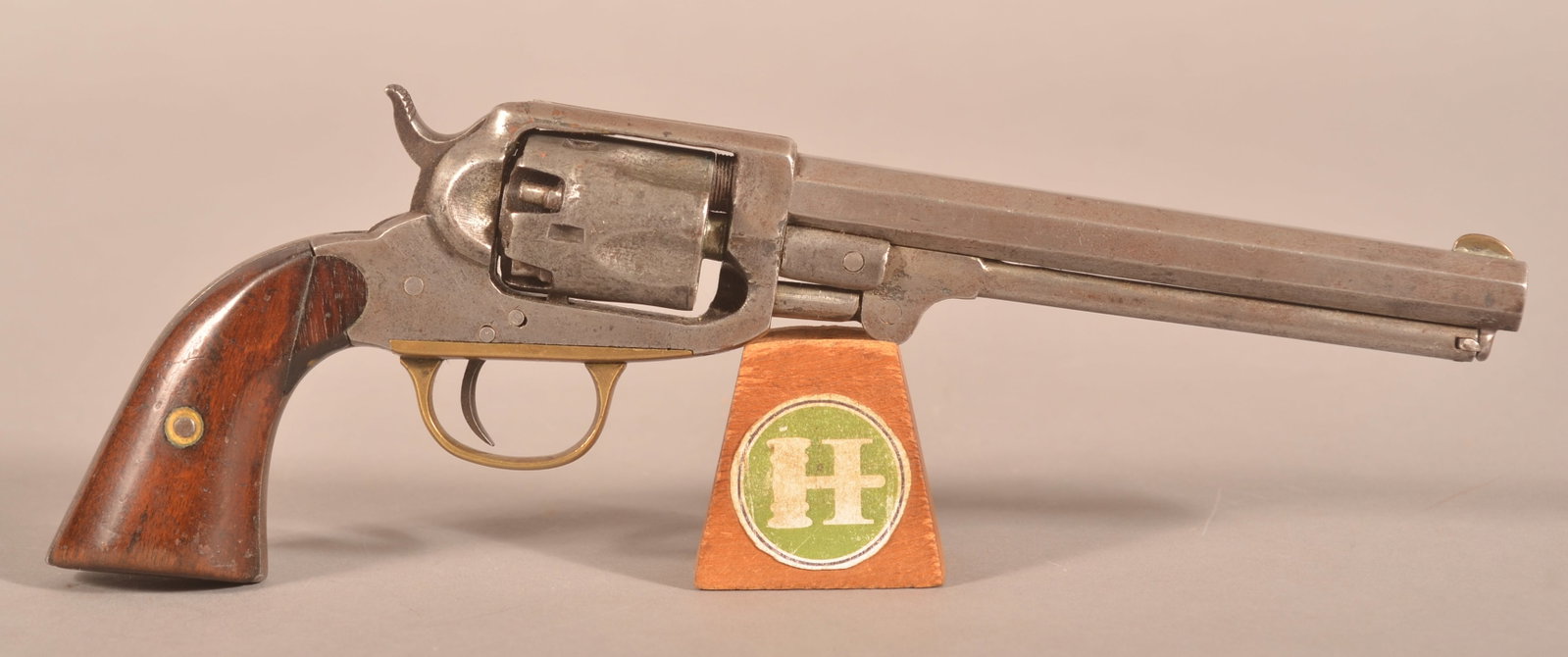 Union Arms .31 cal. Pocket Revolver: SN 6649, Having a 6" octagon barrel, makers mark is illegible due to sanding and polishing, 5th pattern 5-shot percussion revolver with fluted cylinder, features the sight groove on top of the frame, 