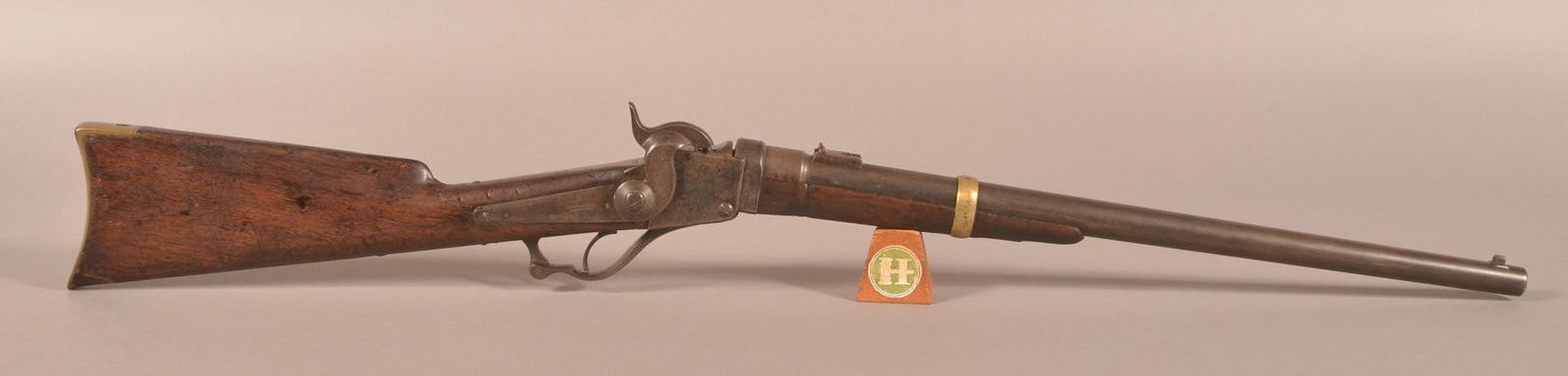 Starr Arms mod. 1858 Saddle Ring Carbine: NSF, 21" barrel with a faded, plum-colored finish, top of barrel ahead of the rear sight is marked "STARR ARMS MFG. YONKERS NY", "EF" inspectors mark on the right side of the barrel, standard markings