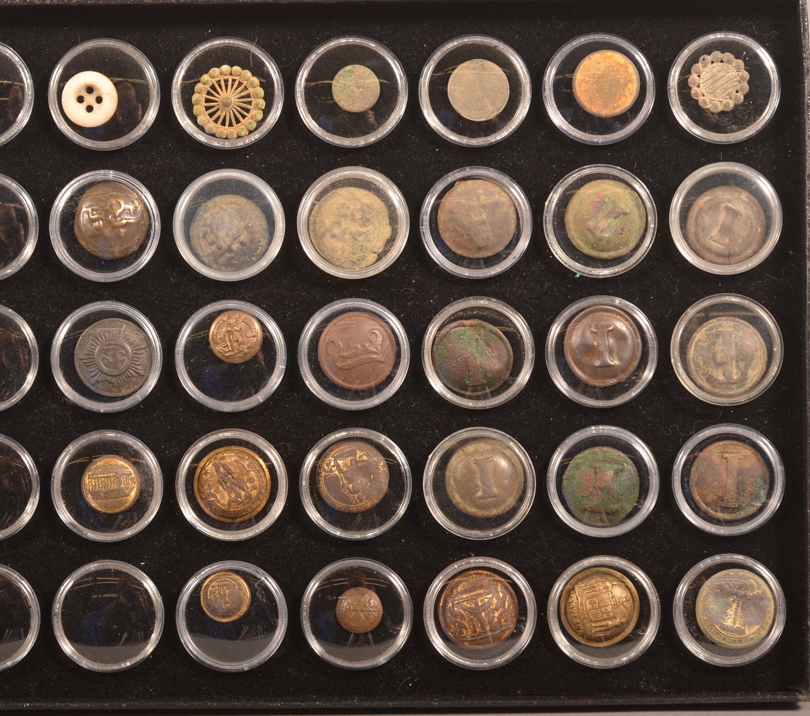 Grouping of Confederate Infantry Buttons: Includes North Carolina, Virginia, Maryland, and assorted infantry buttons, as-found recovered and relic condition.
