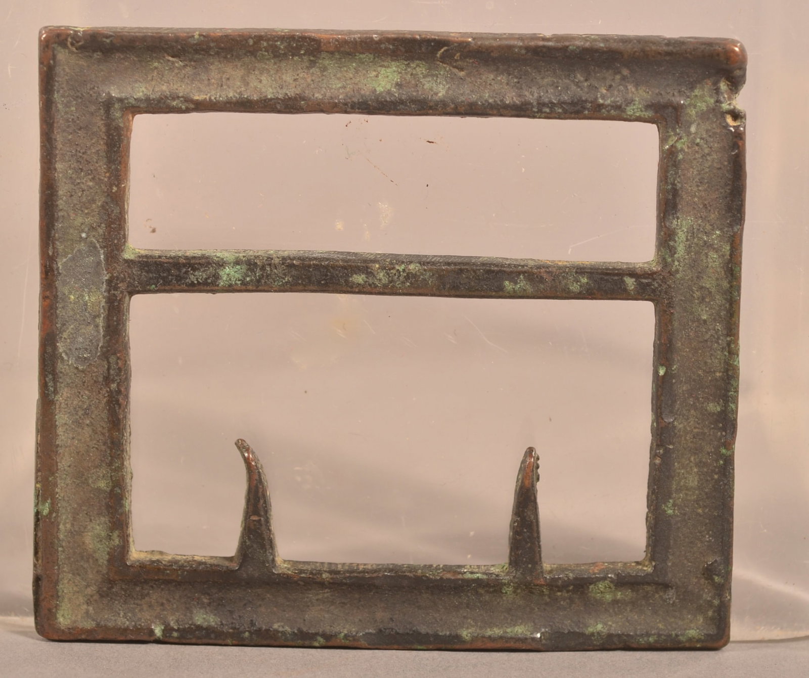 Confederate "Gutter Back" Buckle: Cast brass construction, as-found dug, relic condition.