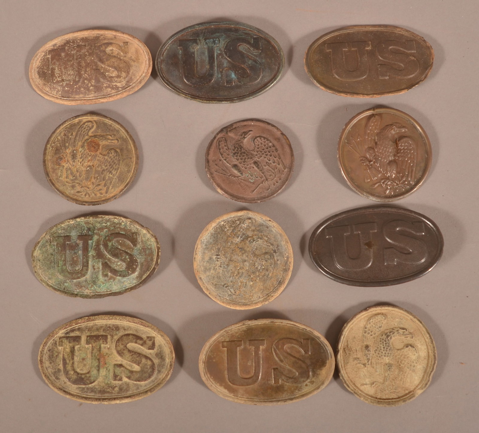 Grouping of Relic Belt, Box and Shoulder Plates: As-found dug, relic condition, consignor has handwritten information on where they were recovered.