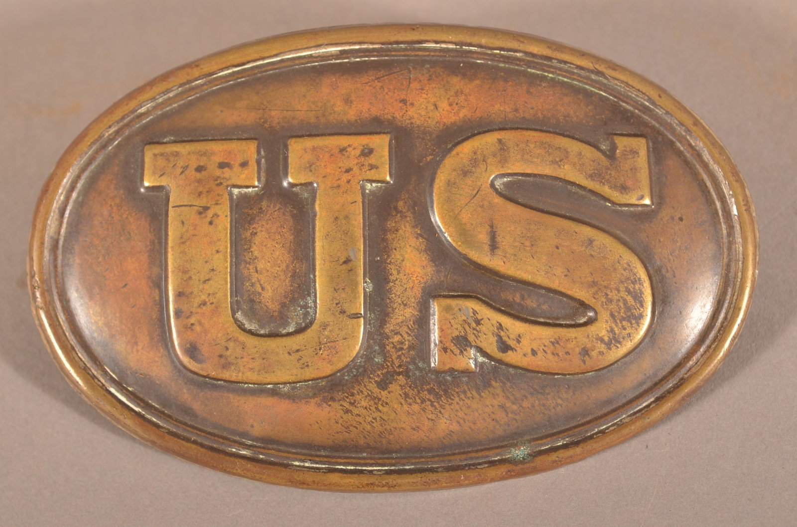 US Regulation Pattern 1839 Belt Plate: Worn faint maker's mark on the lead-filled back marked W.H. Wilkinson Springfield Mass, also faintly visible is the T.J. Shepard inspector's mark, brass face has been cleaned and polished, is believed