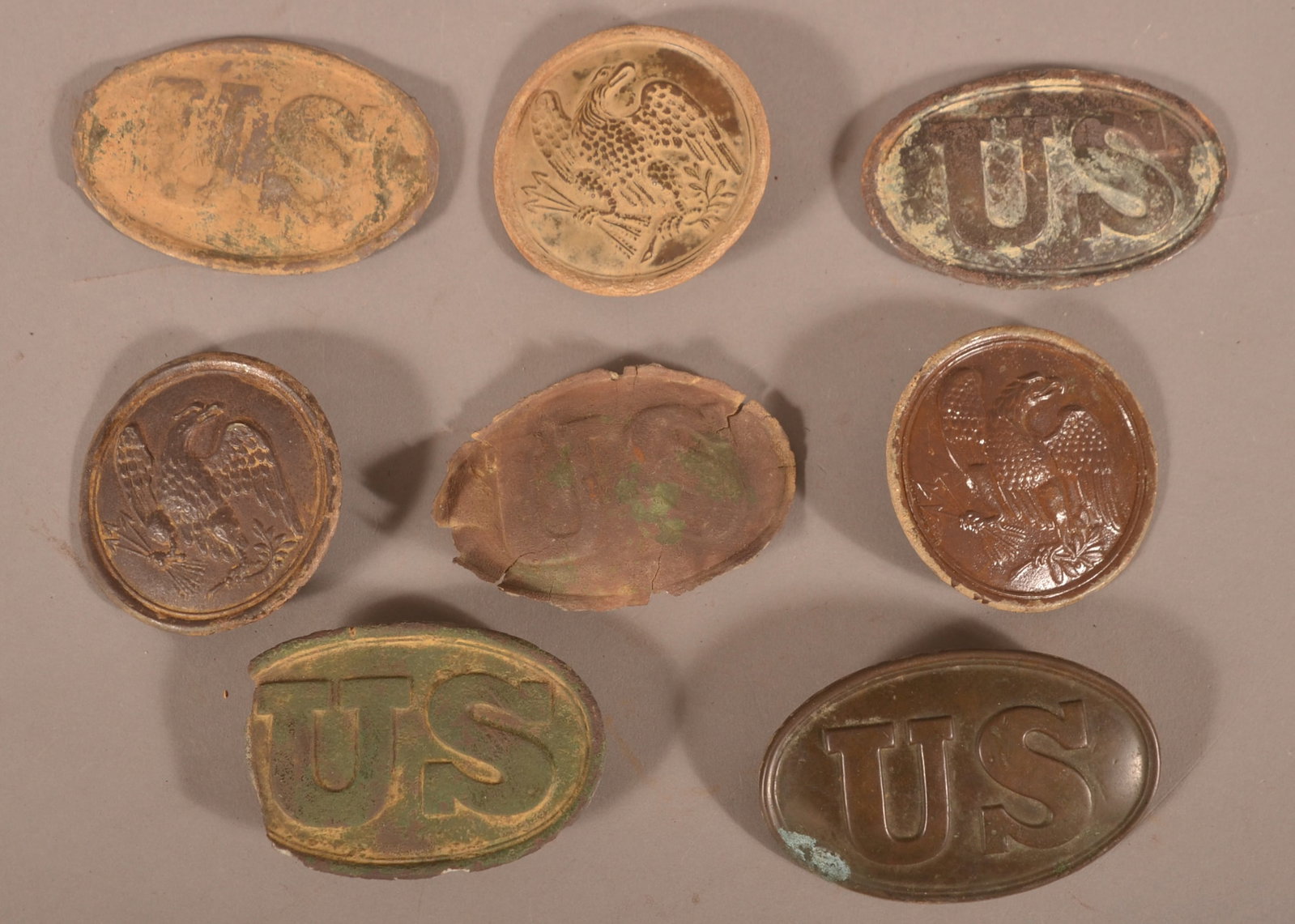 Grouping of Relic Belt, Box, and Shoulder Plates: As-found dug, relic condition, the consignor has handwritten provenance on where they were recovered.