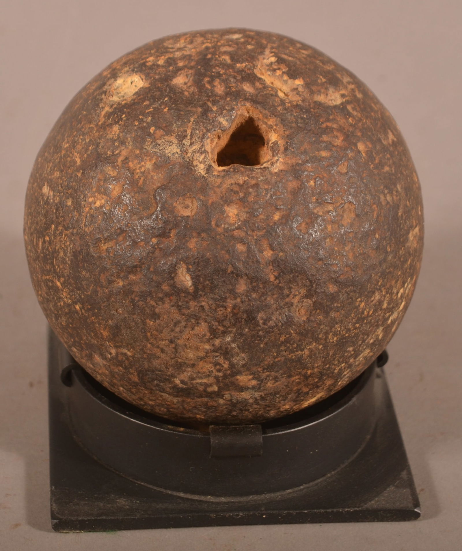 10 lb. Case Shot Relic Cannonball: Deteriorated fuse, as-found dug, relic condition.