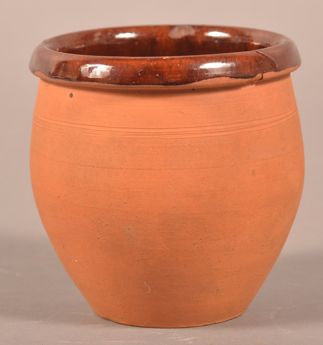 Adams Co., PA 1848 Small Redware Storage Jar.: Adams Co., PA 1848 Small Interior Glazed Redware Storage Jar. Incised on bottom "Solomon Miller 1848". 3-3/4"h.