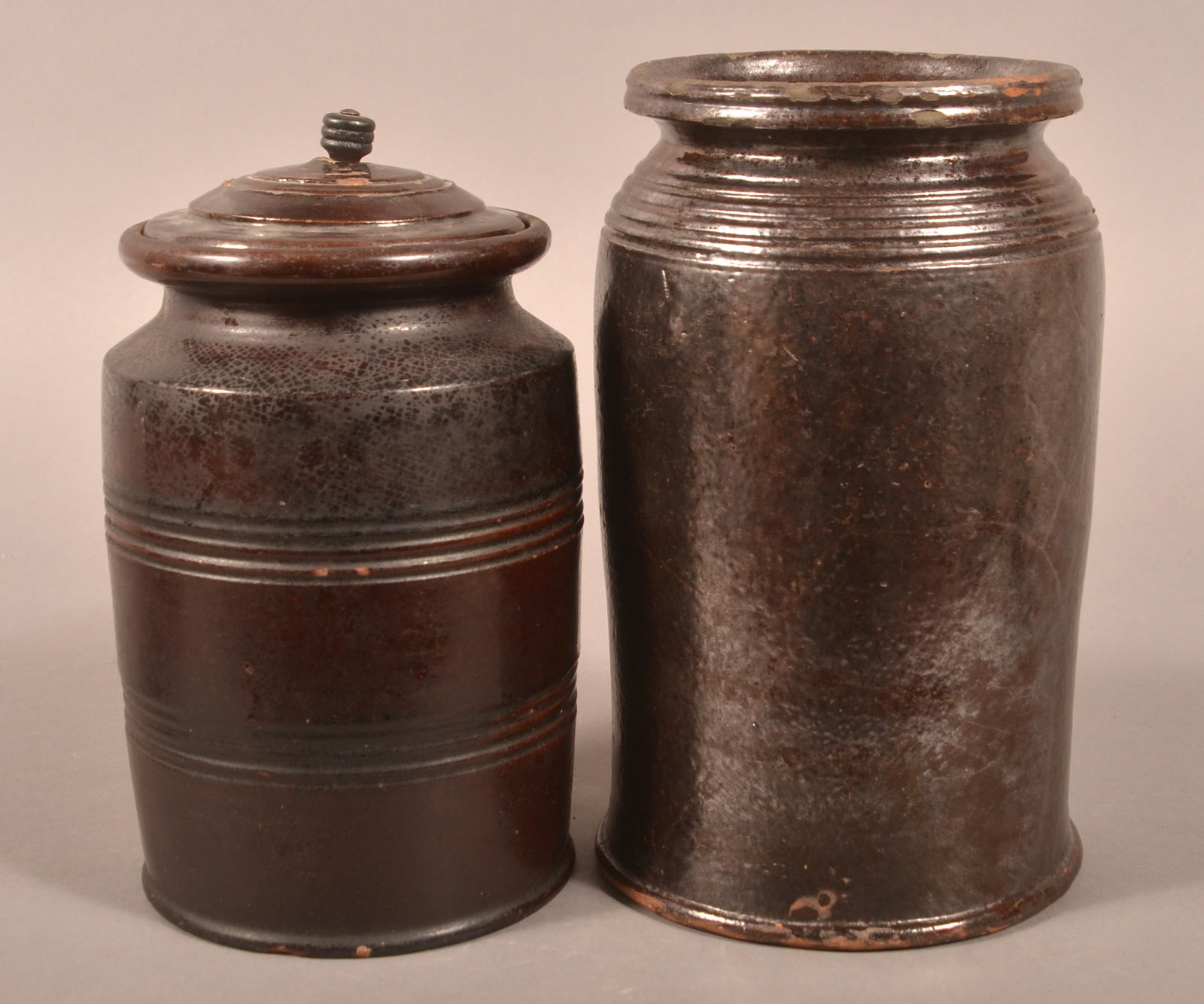 Two New England 19th C. Redware Storage Jars. (1 of 4)