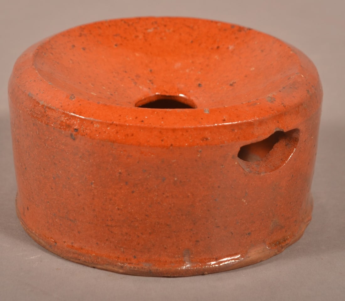 PA 19th C. Orange Glazed Redware Ladies Cuspidor.: Pennsylvania 19th Century Orange Glazed Redware Ladies Cuspidor. 2"h. x 3-7/8" diam.