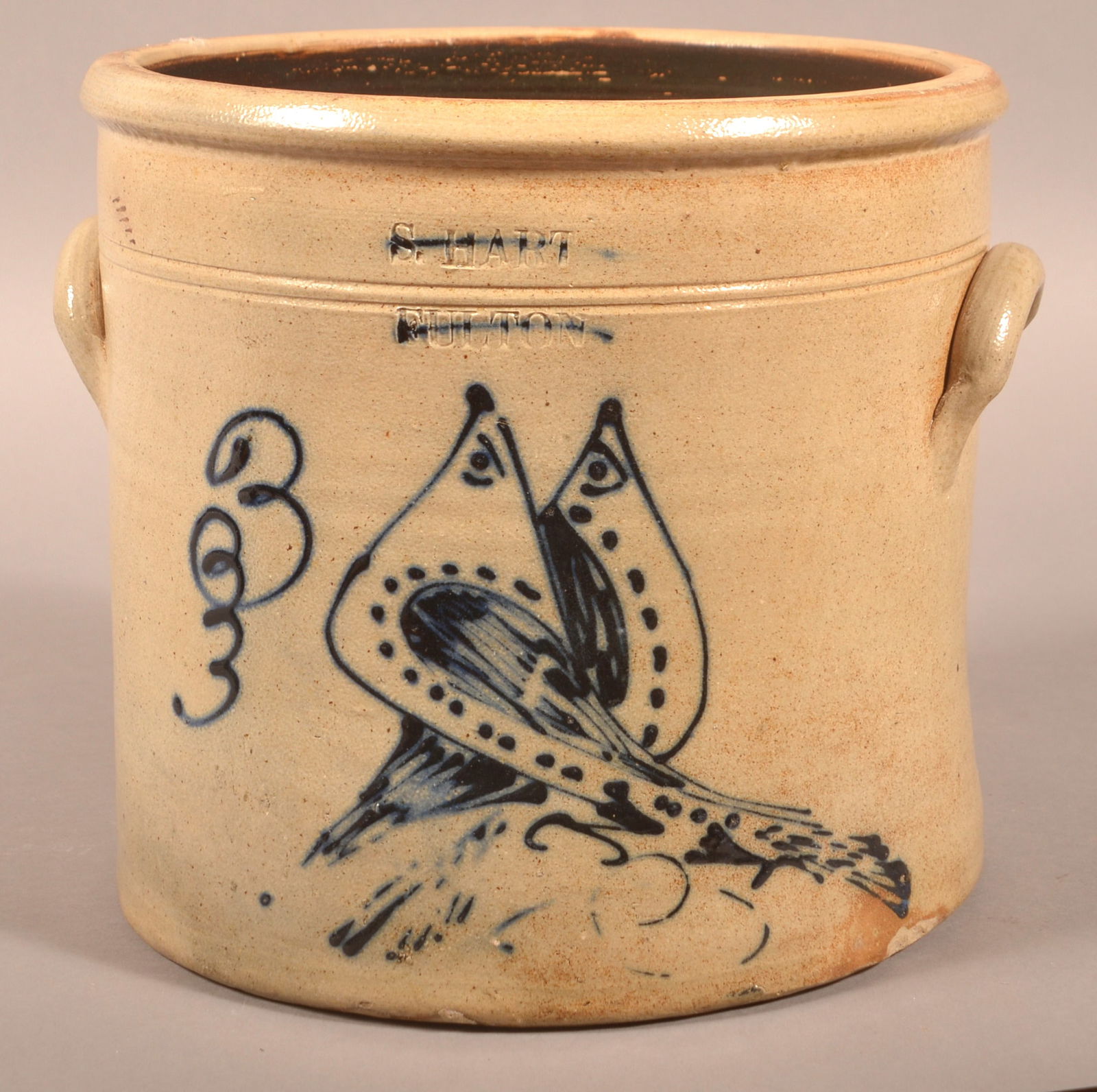 S. Hart, Fulton, NY 3-Gal. Straight-Sided Crock. (1 of 5)