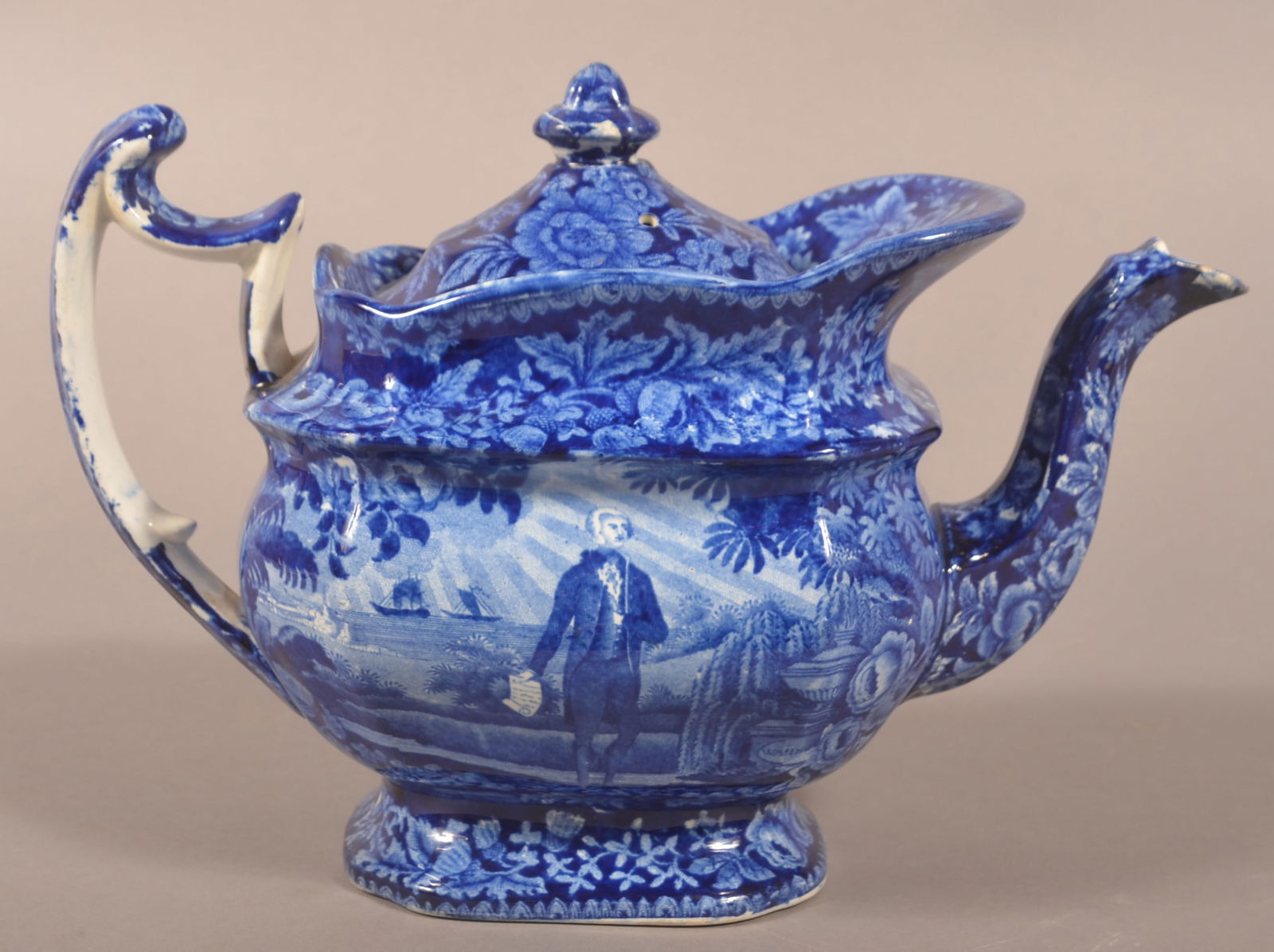 Historical Blue Staffordshire Washington Teapot. (1 of 5)
