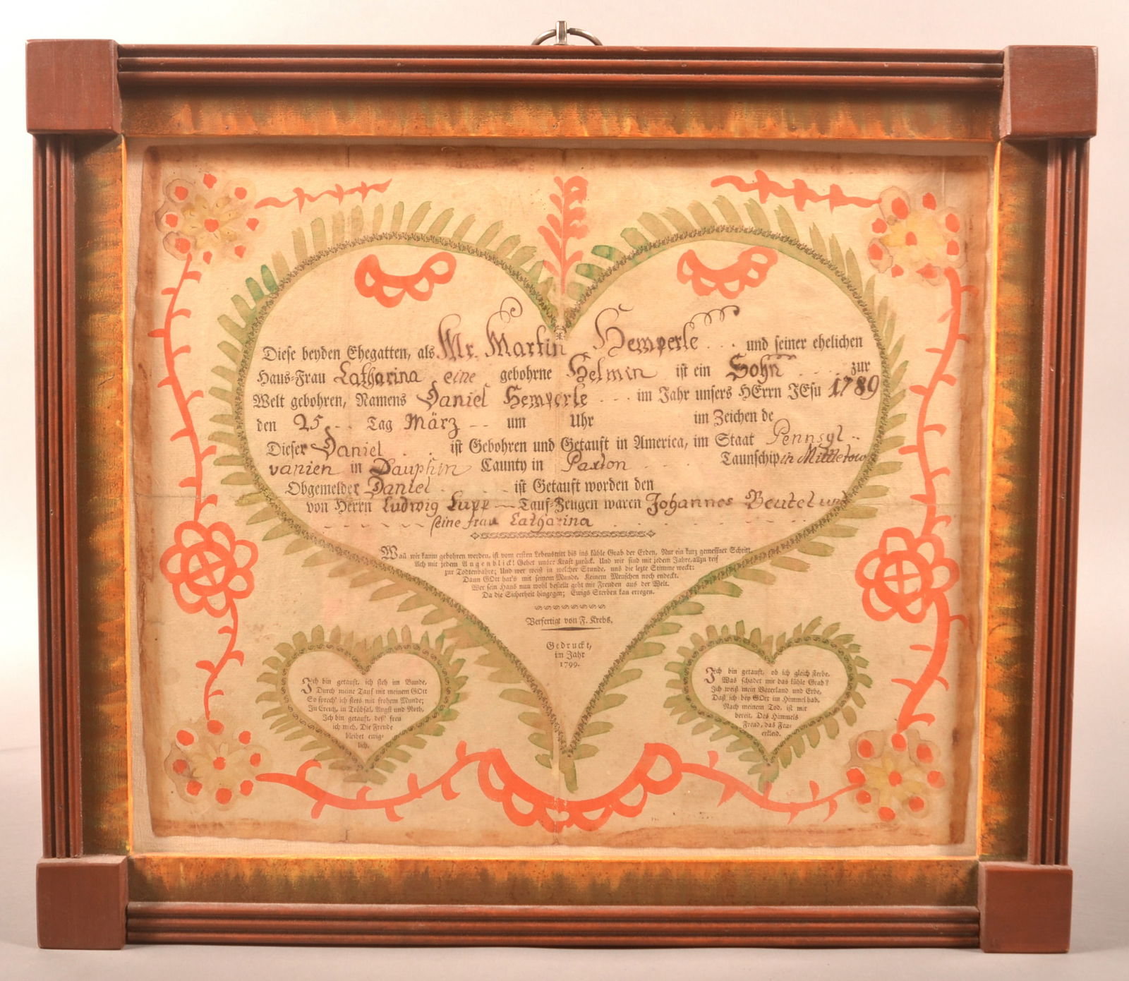 Friedrich Krebs Printed Taufschein Dated 1799. (1 of 5)