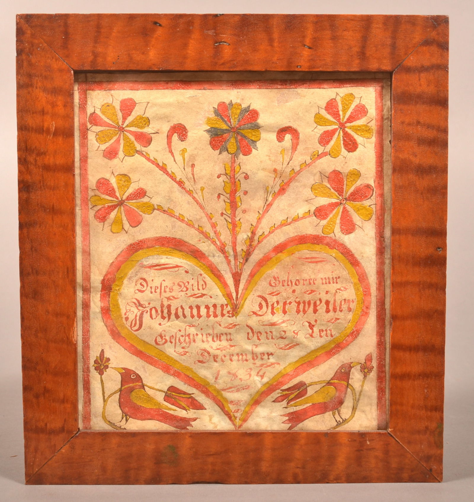 Bucks County, PA Watercolor Fraktur Dated 1834. (1 of 6)